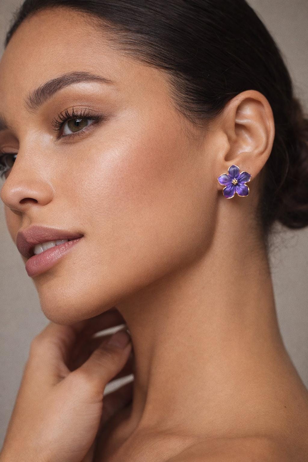 Gold Flower Stud Earrings | Purple Enamel Floral Earrings Consecrated Jewelry Co.