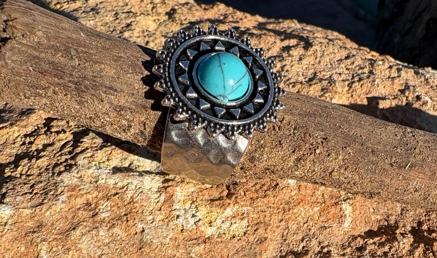 Turquoise Boho Ring | Blue & Silver Sun Western Jewelry Rings Consecrated Jewelry Co.