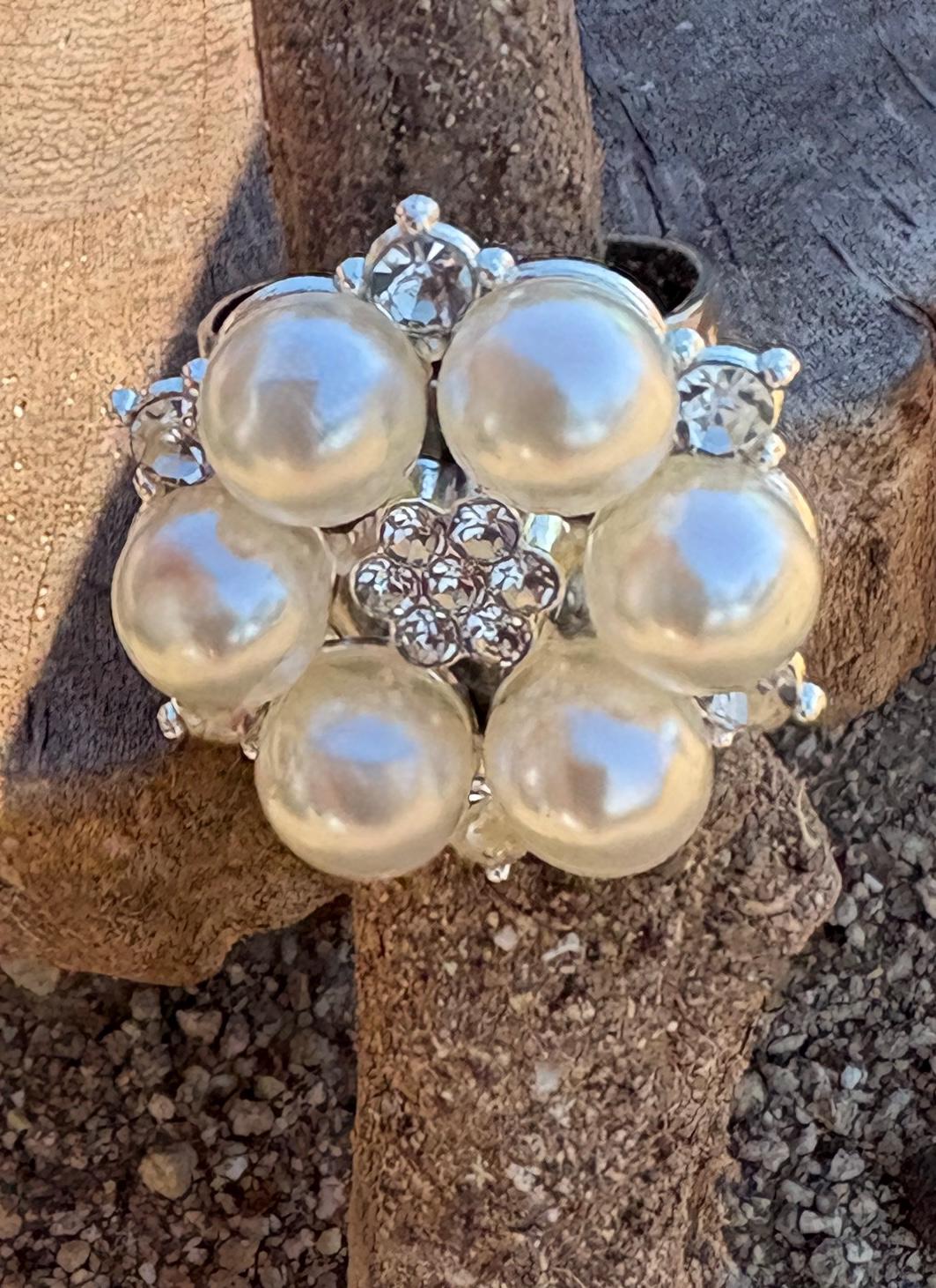 Pearl Flower Ring | White Crystal Gemstone Bridal Jewelry Rings Consecrated Jewelry Co.