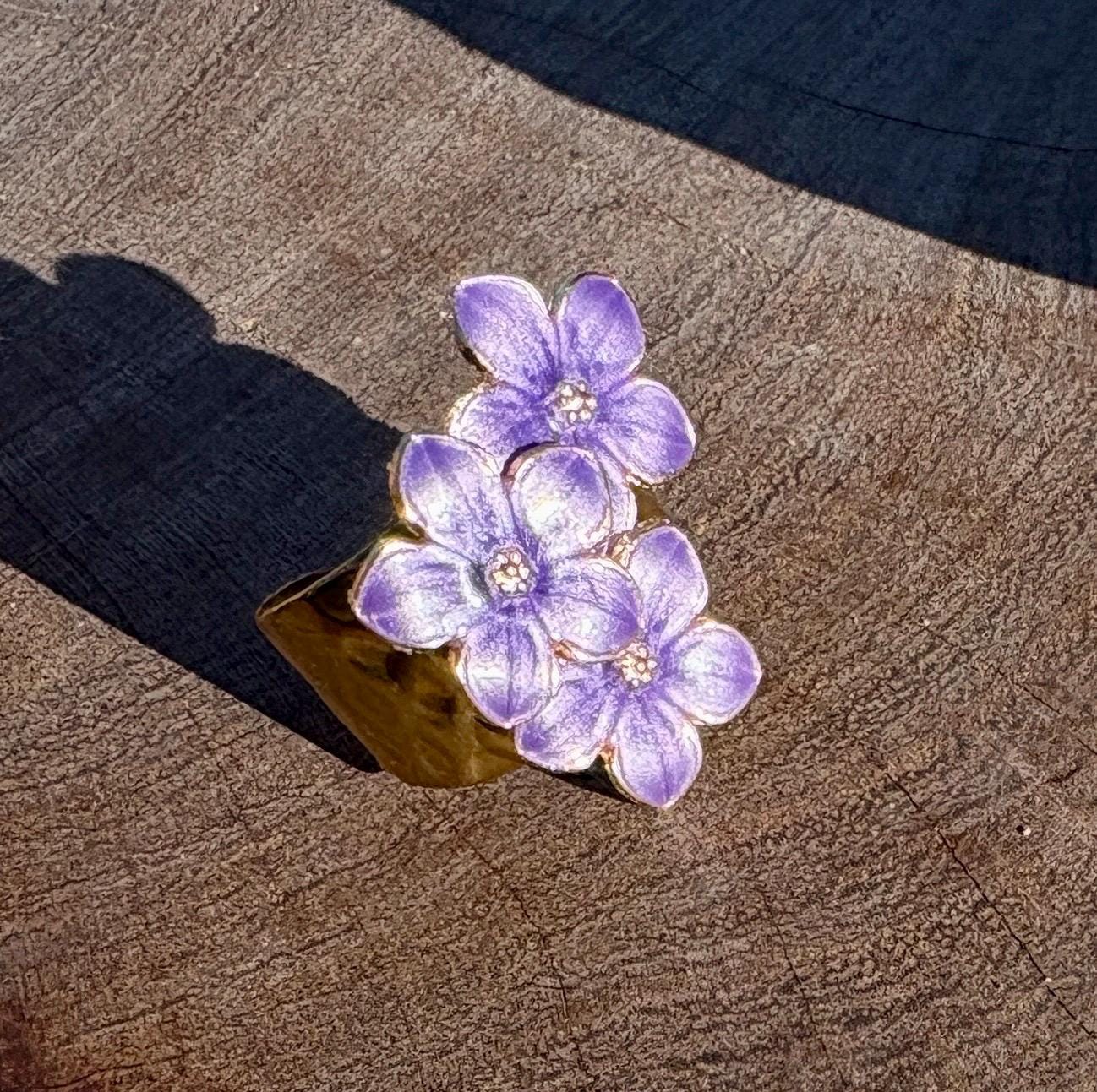 Gold Purple Flower Ring | Lavender Plum Floral Rings Consecrated Jewelry Co.
