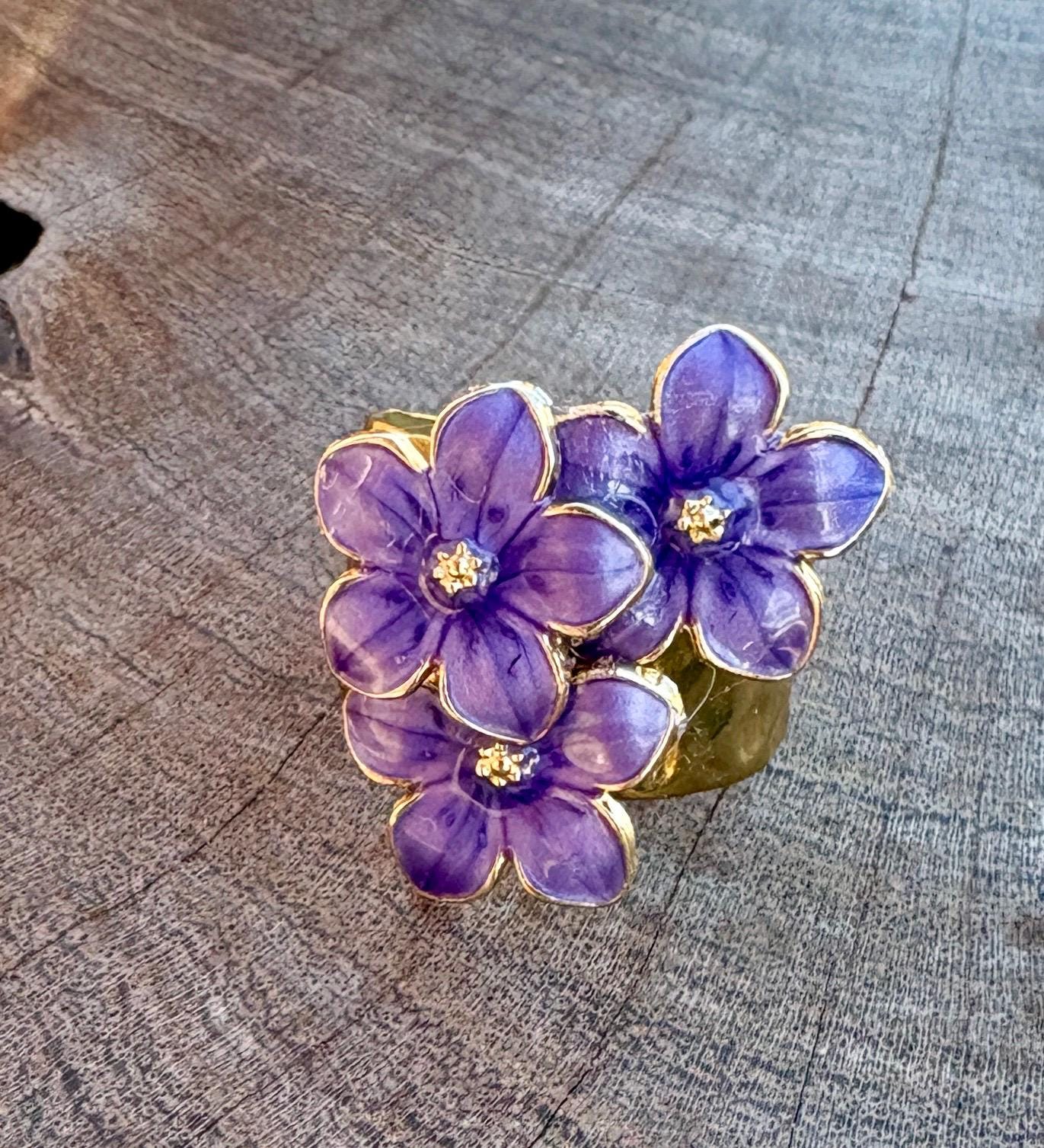 Gold Purple Flower Ring | Lavender Plum Floral Rings Consecrated Jewelry Co.