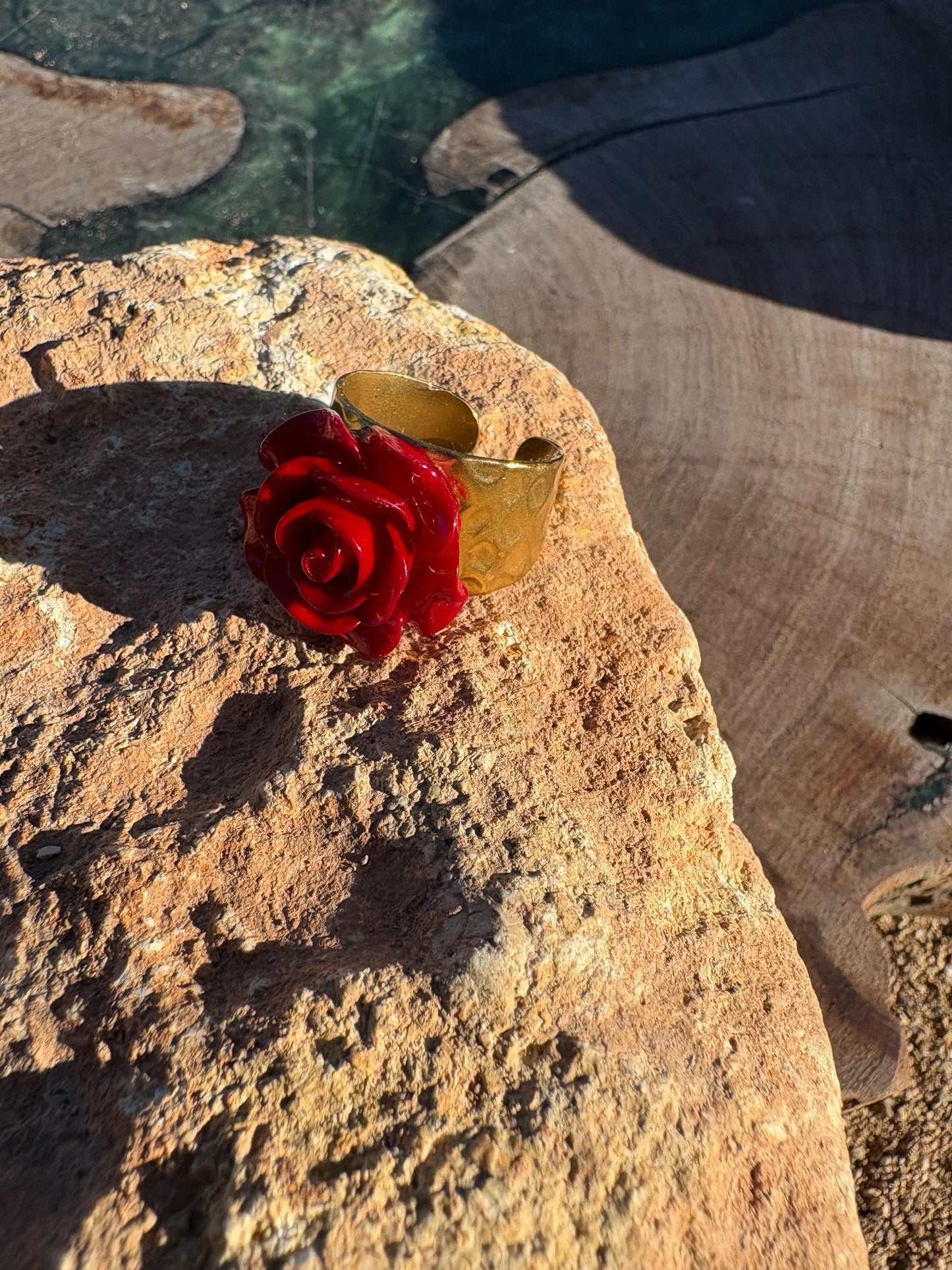 Gold Hammered Ring | Red Rose Floral Carnation Rings Consecrated Jewelry Co.
