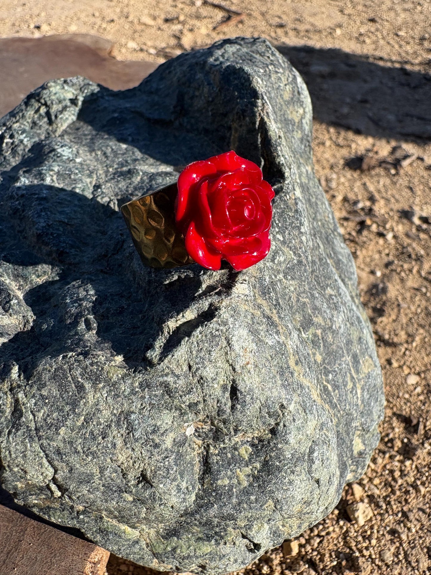 Gold Hammered Ring | Red Rose Floral Carnation Rings Consecrated Jewelry Co.
