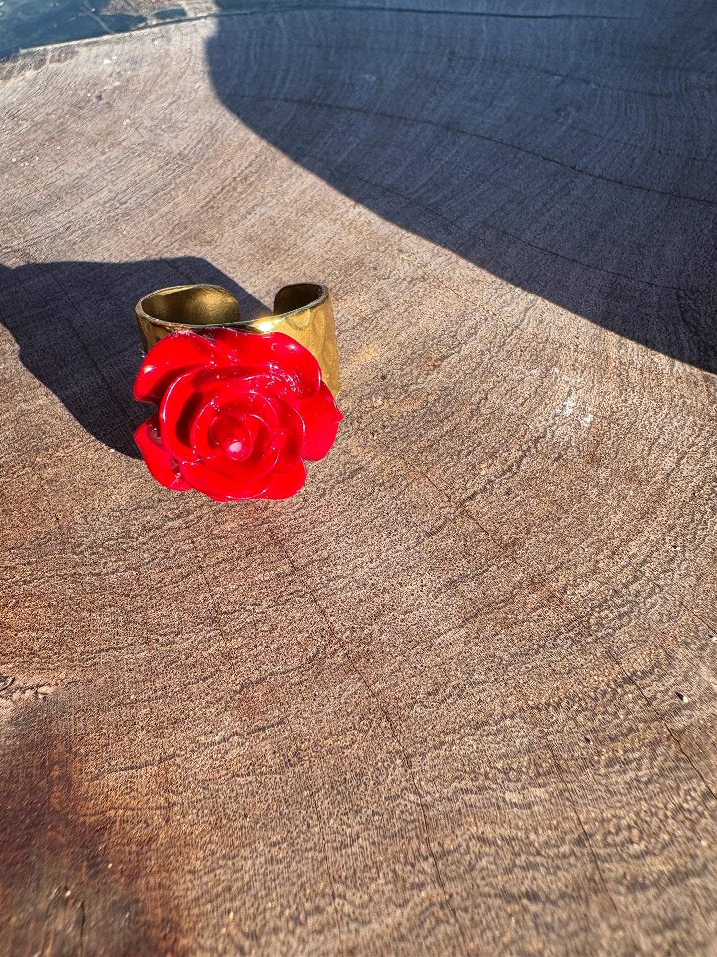 Gold Hammered Ring | Red Rose Floral Carnation Rings Consecrated Jewelry Co.