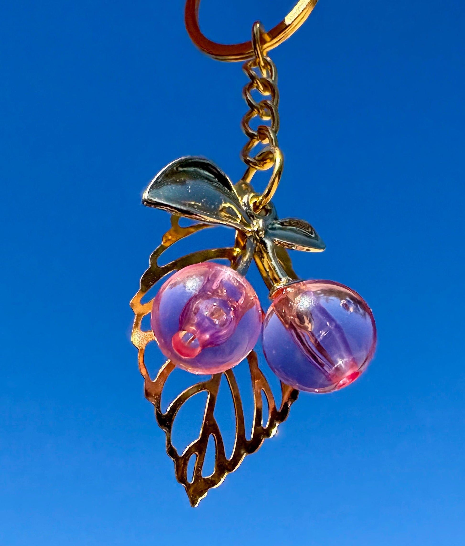 Gold & Pink Cherry Keychain | Bag Charm Valentine's Gift Keychains Consecrated Jewelry Co.