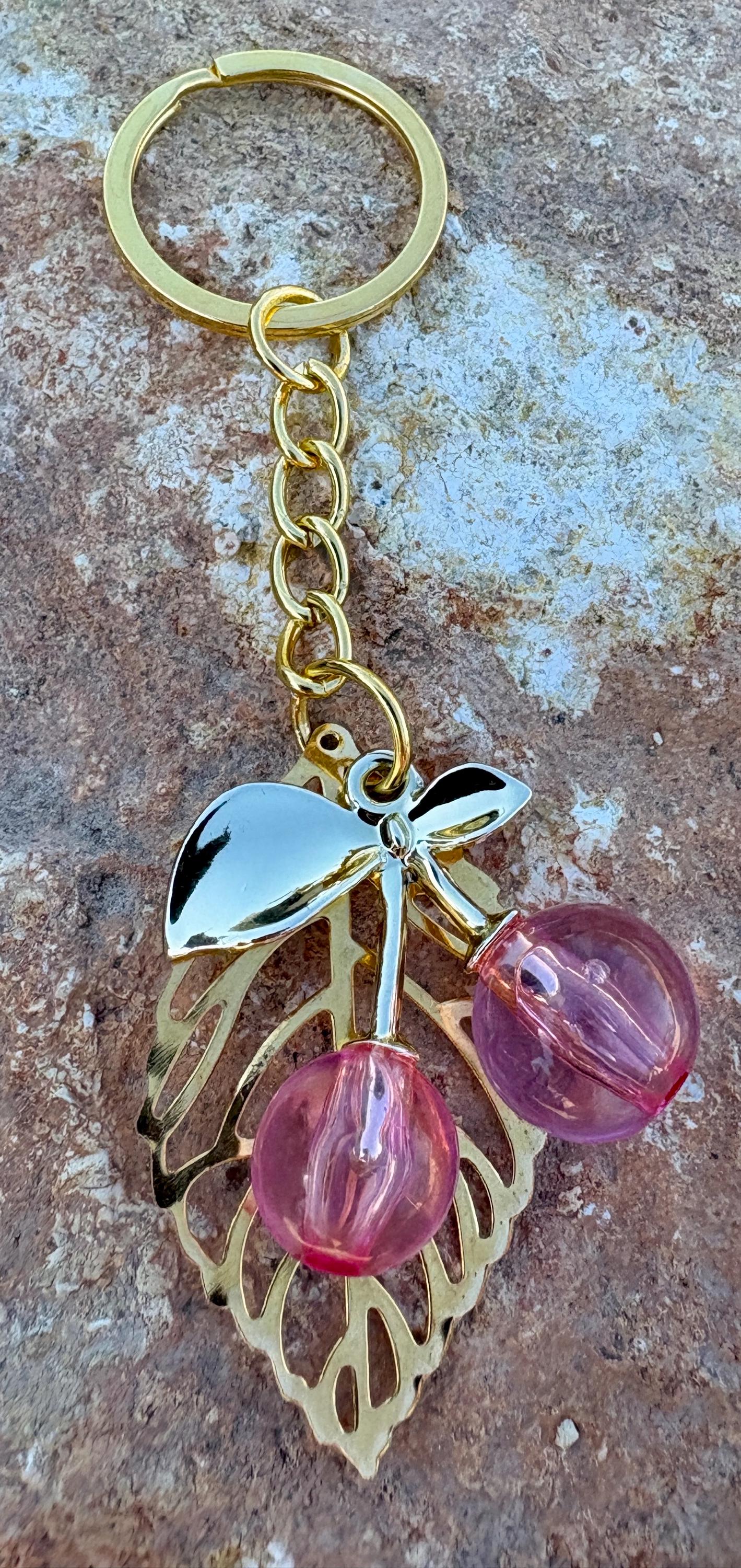 Gold & Pink Cherry Keychain | Bag Charm Valentine's Gift Keychains Consecrated Jewelry Co.