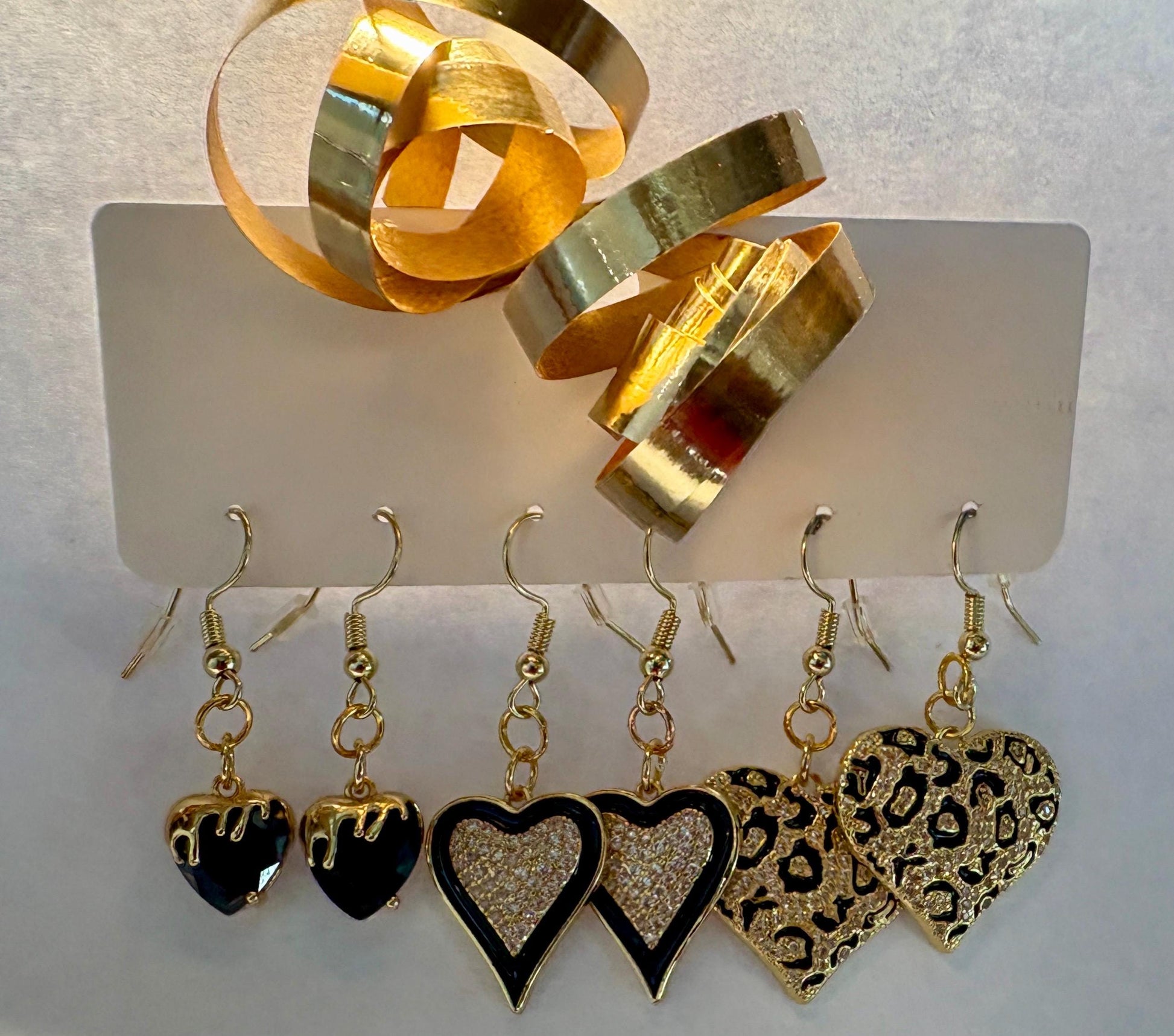 Gold & Black Heart Dangle Earrings | Leopard & Sparkling Accents Earrings Consecrated Jewelry Co.