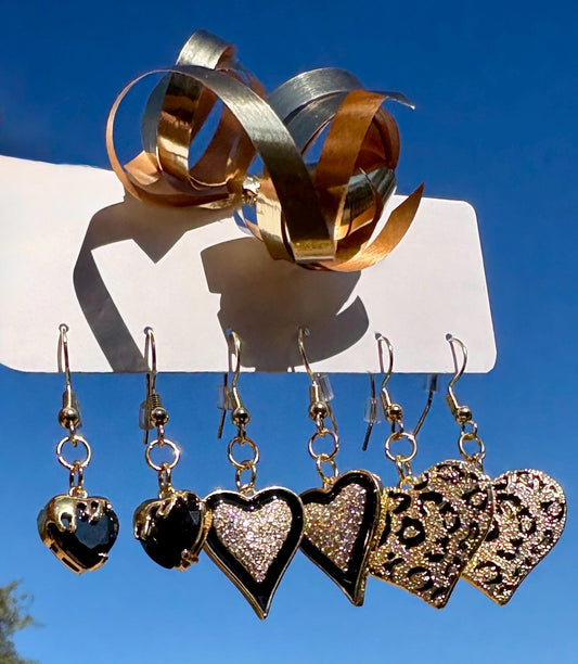 Gold & Black Heart Dangle Earrings | Leopard & Sparkling Accents Earrings Consecrated Jewelry Co.