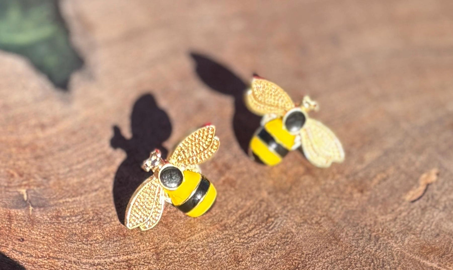 Yellow & Black Bee Stud Earrings | Nature Garden Insect Earrings Consecrated Jewelry Co.