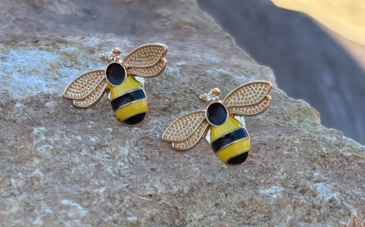 Yellow & Black Bee Stud Earrings | Nature Garden Insect Earrings Consecrated Jewelry Co.