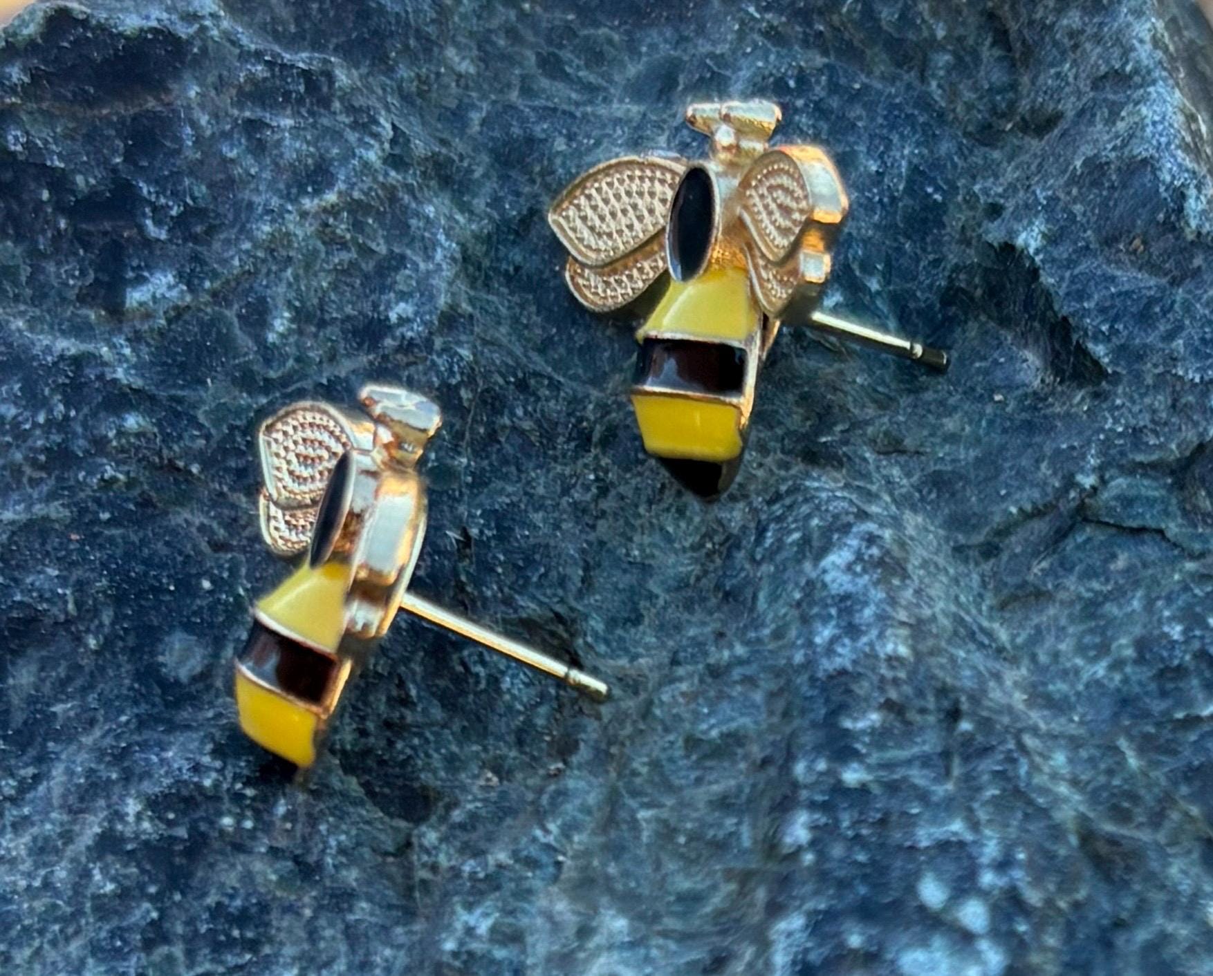 Yellow & Black Bee Stud Earrings | Nature Garden Insect Earrings Consecrated Jewelry Co.
