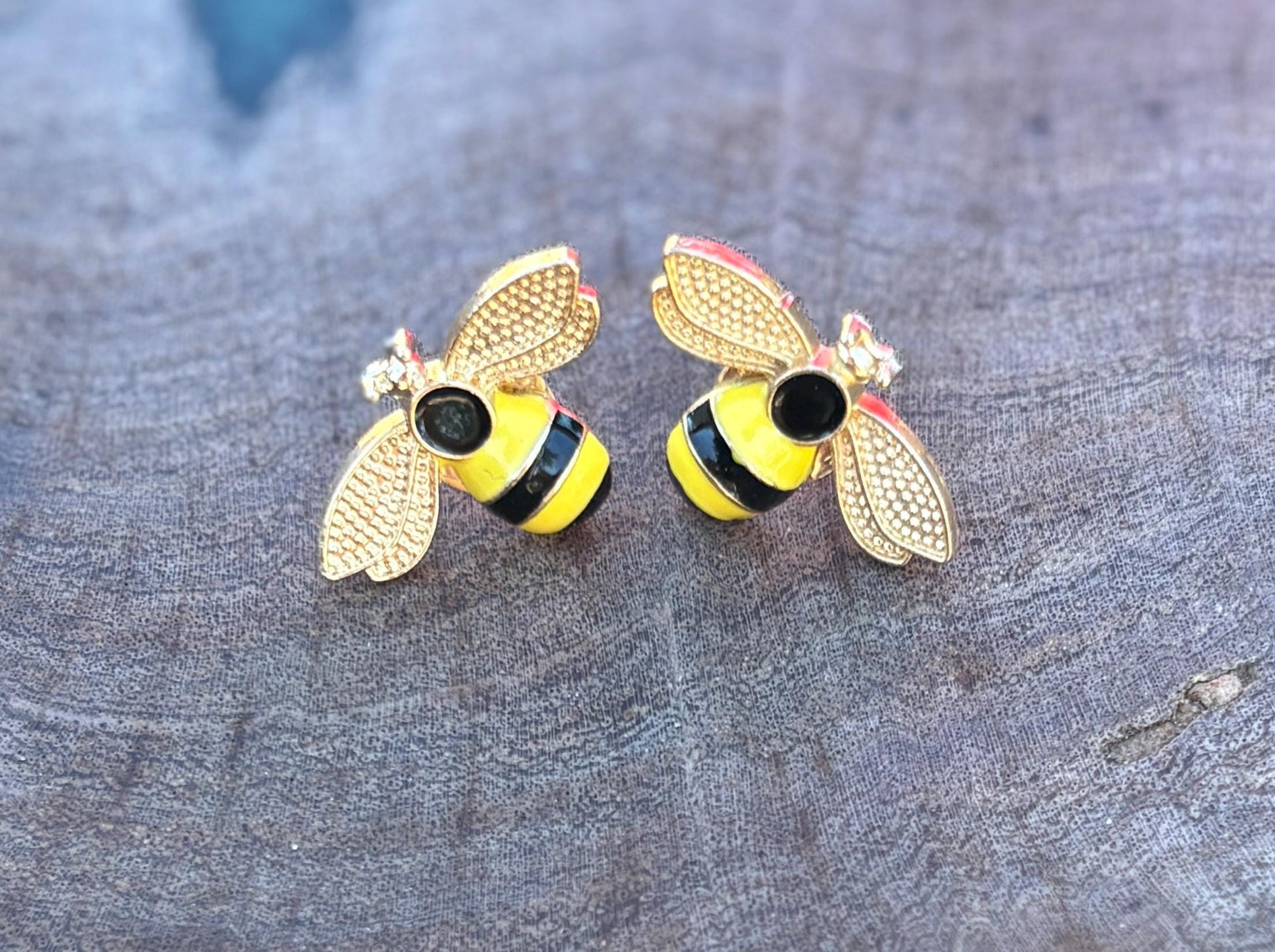 Yellow & Black Bee Stud Earrings | Nature Garden Insect Earrings Consecrated Jewelry Co.