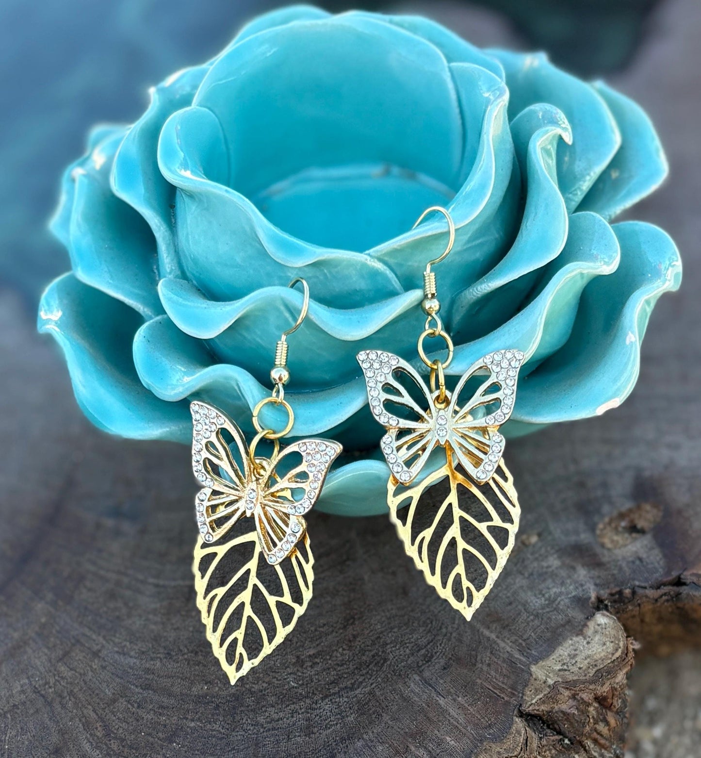 Gold Butterfly Dangle Earrings | Crystal Gemstone Garden Earrings Consecrated Jewelry Co.