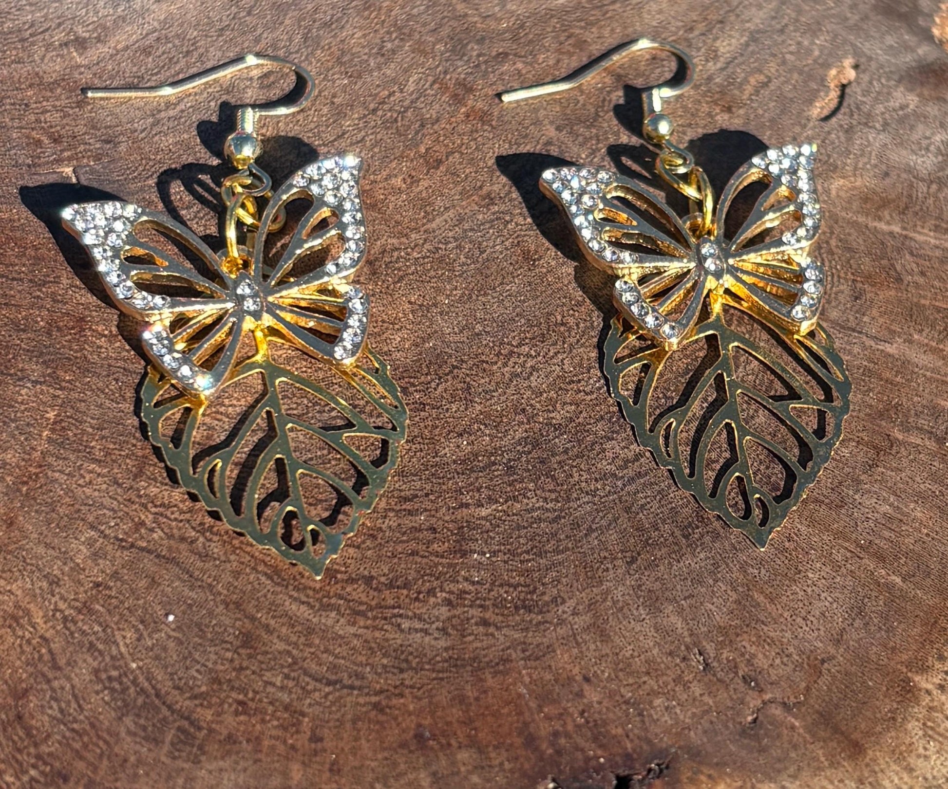 Gold Butterfly Dangle Earrings | Crystal Gemstone Garden Earrings Consecrated Jewelry Co.