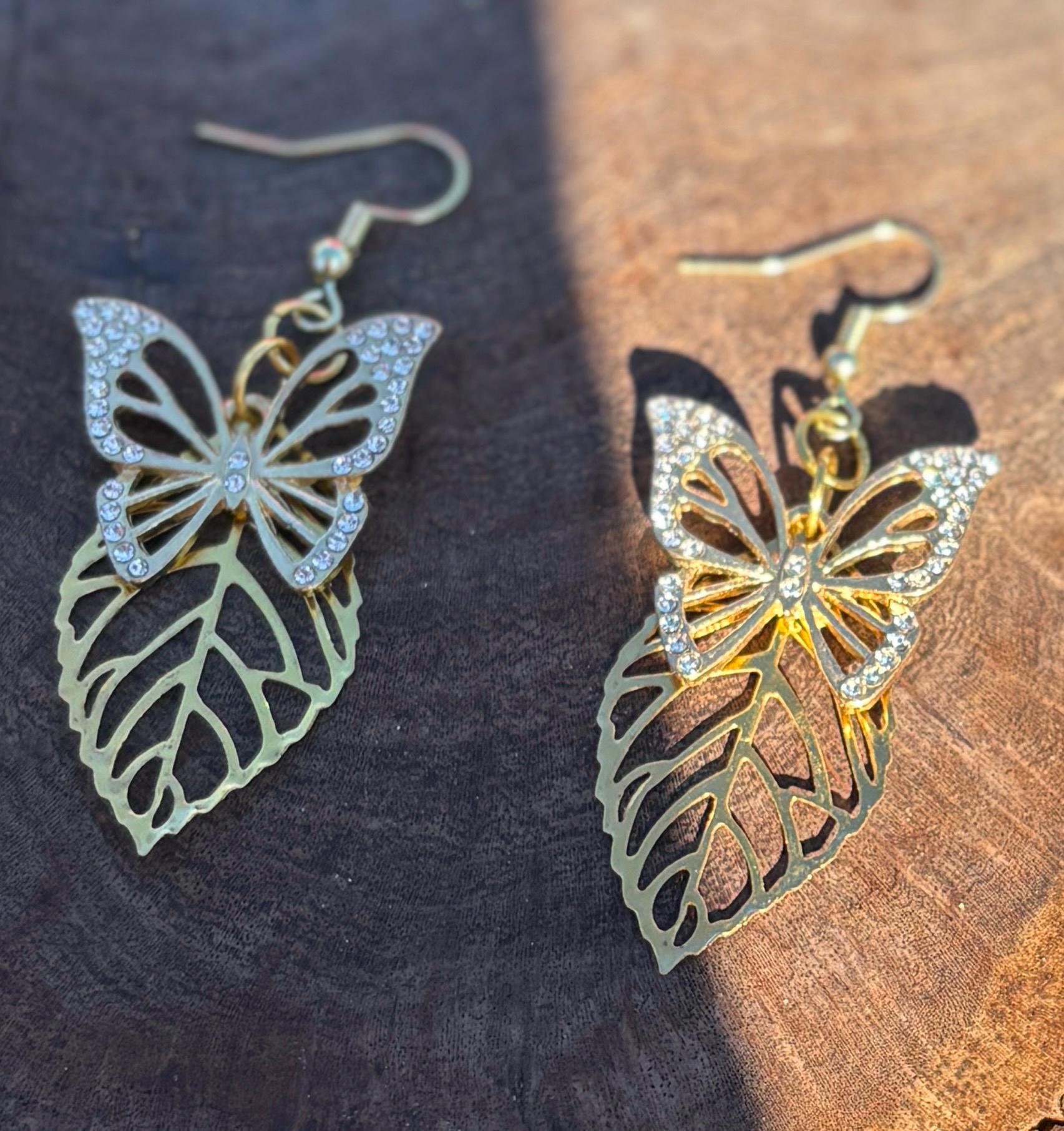 Gold Butterfly Dangle Earrings | Crystal Gemstone Garden Earrings Consecrated Jewelry Co.