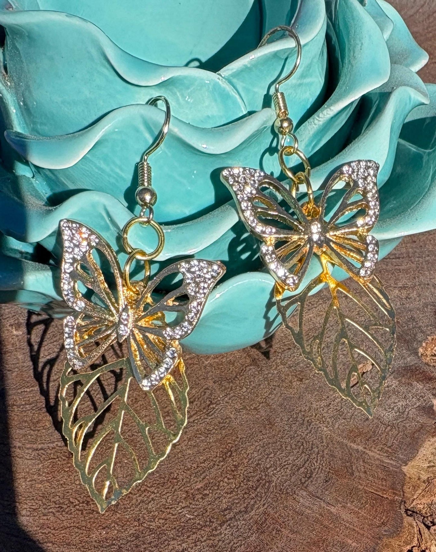 Gold Butterfly Dangle Earrings | Crystal Gemstone Garden Earrings Consecrated Jewelry Co.