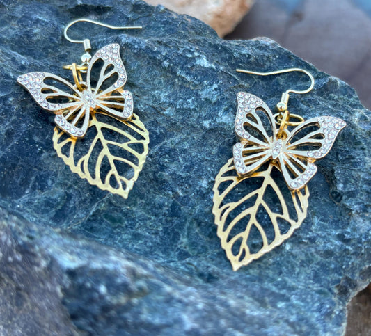 Gold Butterfly Dangle Earrings | Crystal Gemstone Garden Earrings Consecrated Jewelry Co.