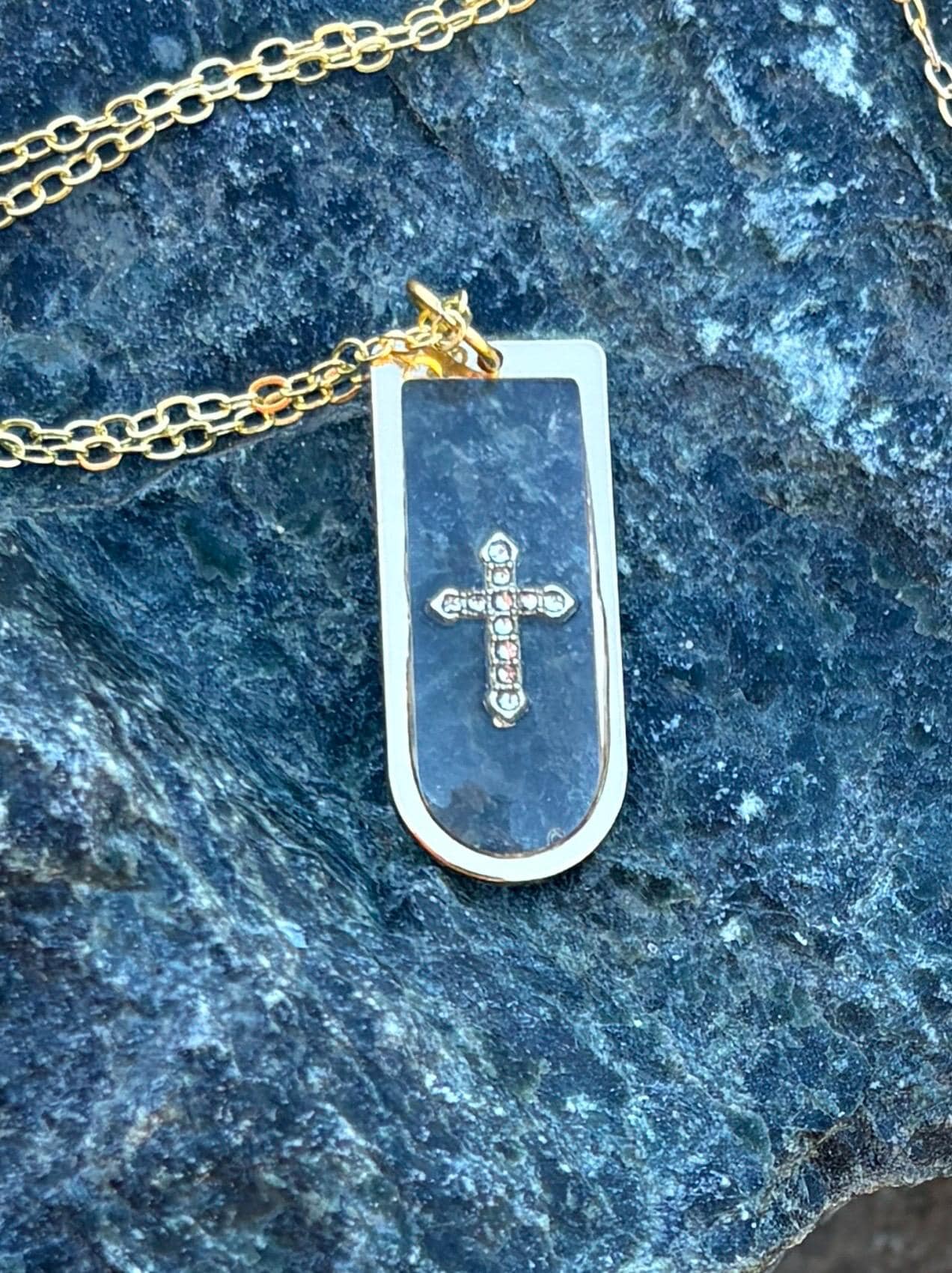 Gold Cross Gemstone Pendant Necklace | Resin Christian Faith Necklaces Consecrated Jewelry Co.