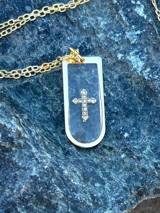 Gold Cross Gemstone Pendant Necklace | Resin Christian Faith Necklaces Consecrated Jewelry Co.