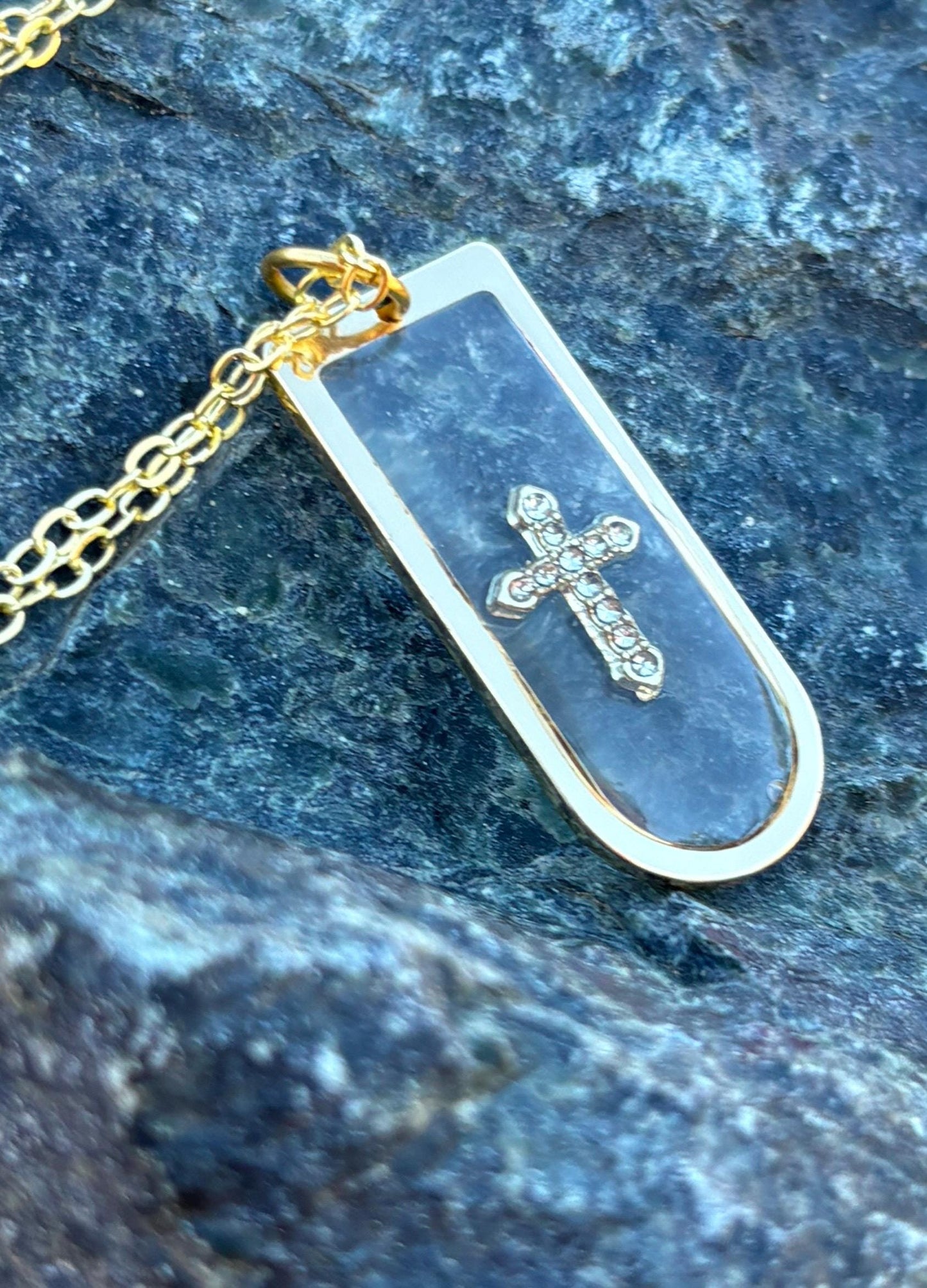 Gold Cross Gemstone Pendant Necklace | Resin Christian Faith Necklaces Consecrated Jewelry Co.