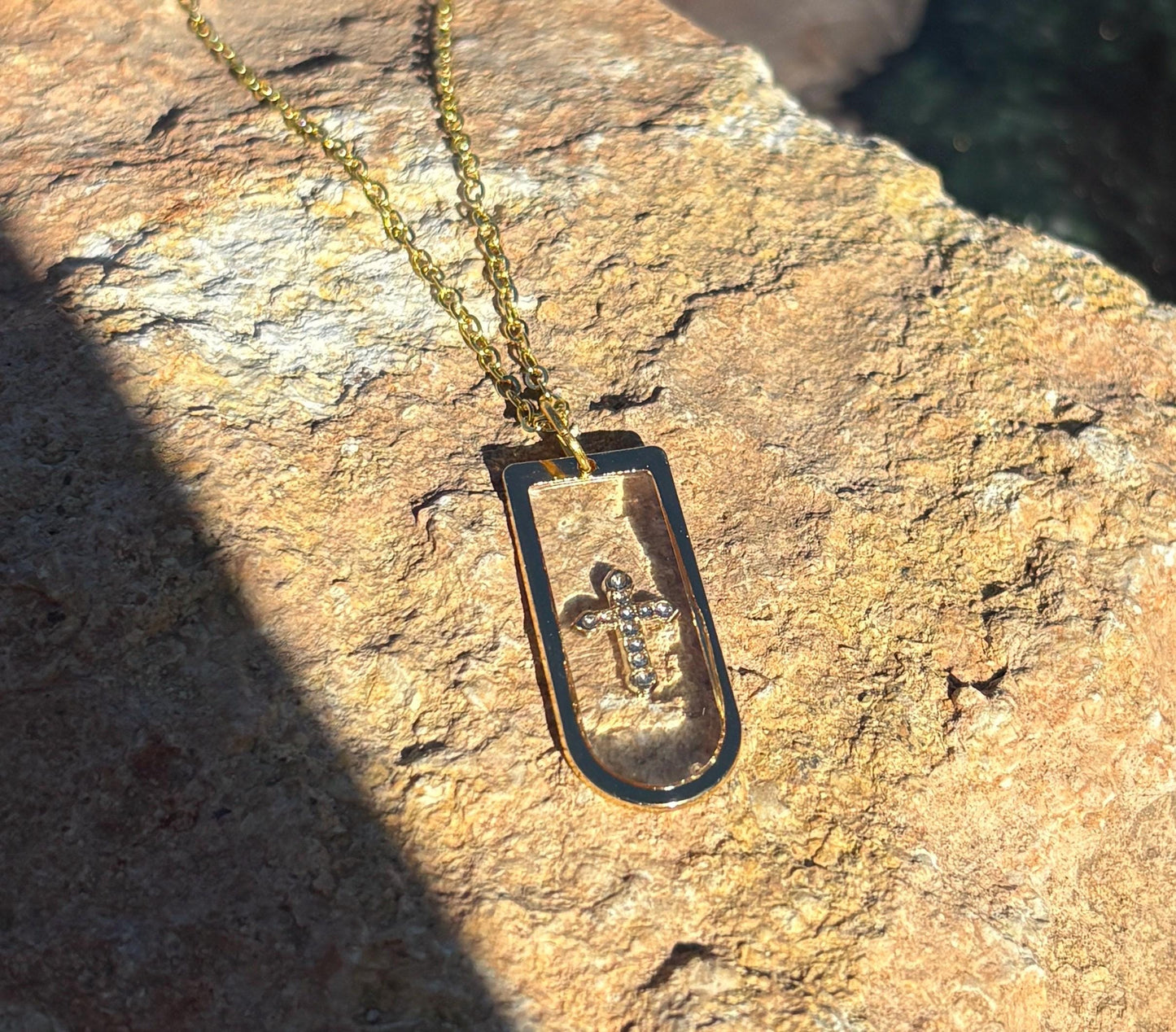 Gold Cross Gemstone Pendant Necklace | Resin Christian Faith Necklaces Consecrated Jewelry Co.