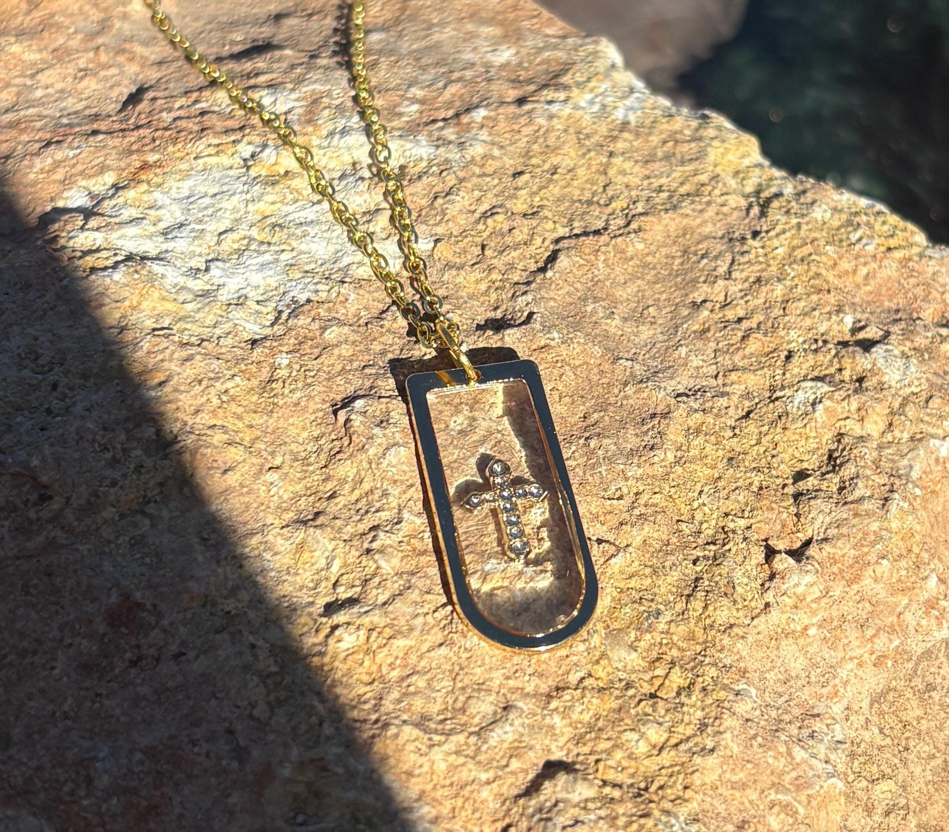 Gold Cross Gemstone Pendant Necklace | Resin Christian Faith Necklaces Consecrated Jewelry Co.