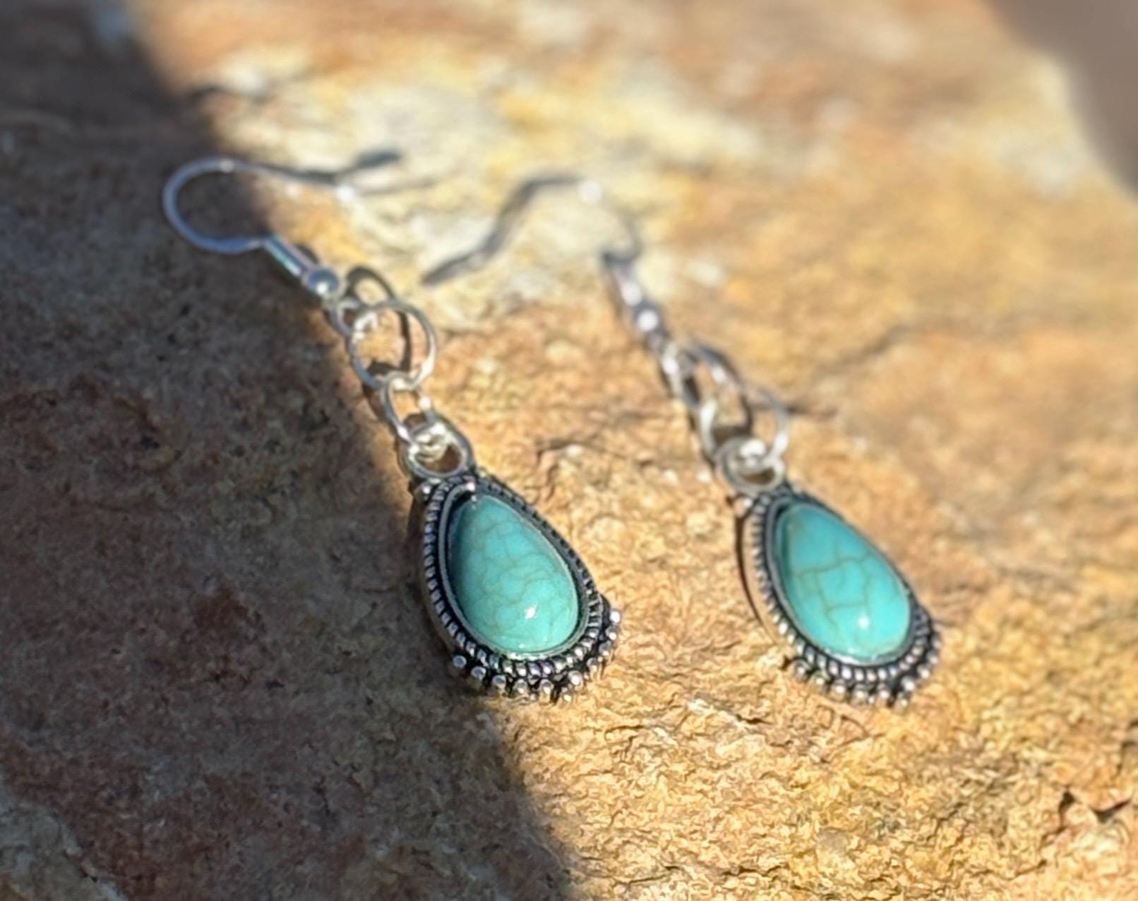 Turquoise Dangle Earrings | Blue & Silver Teal Teardrop Earrings Consecrated Jewelry Co.