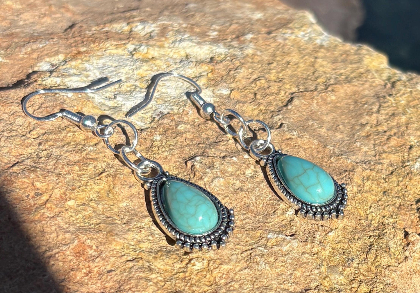 Turquoise Dangle Earrings | Blue & Silver Teal Teardrop Earrings Consecrated Jewelry Co.