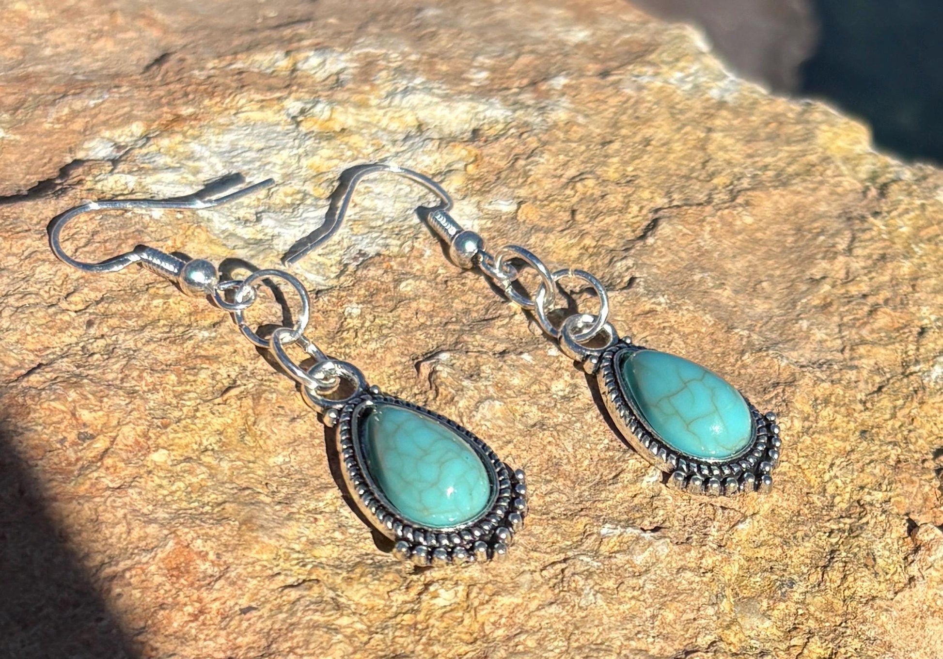 Turquoise Dangle Earrings | Blue & Silver Teal Teardrop Earrings Consecrated Jewelry Co.