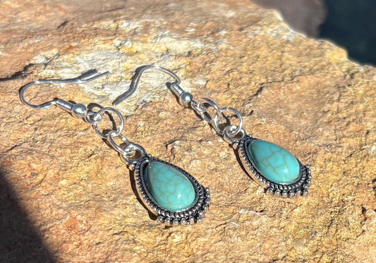 Turquoise Dangle Earrings | Blue & Silver Teal Teardrop Earrings Consecrated Jewelry Co.