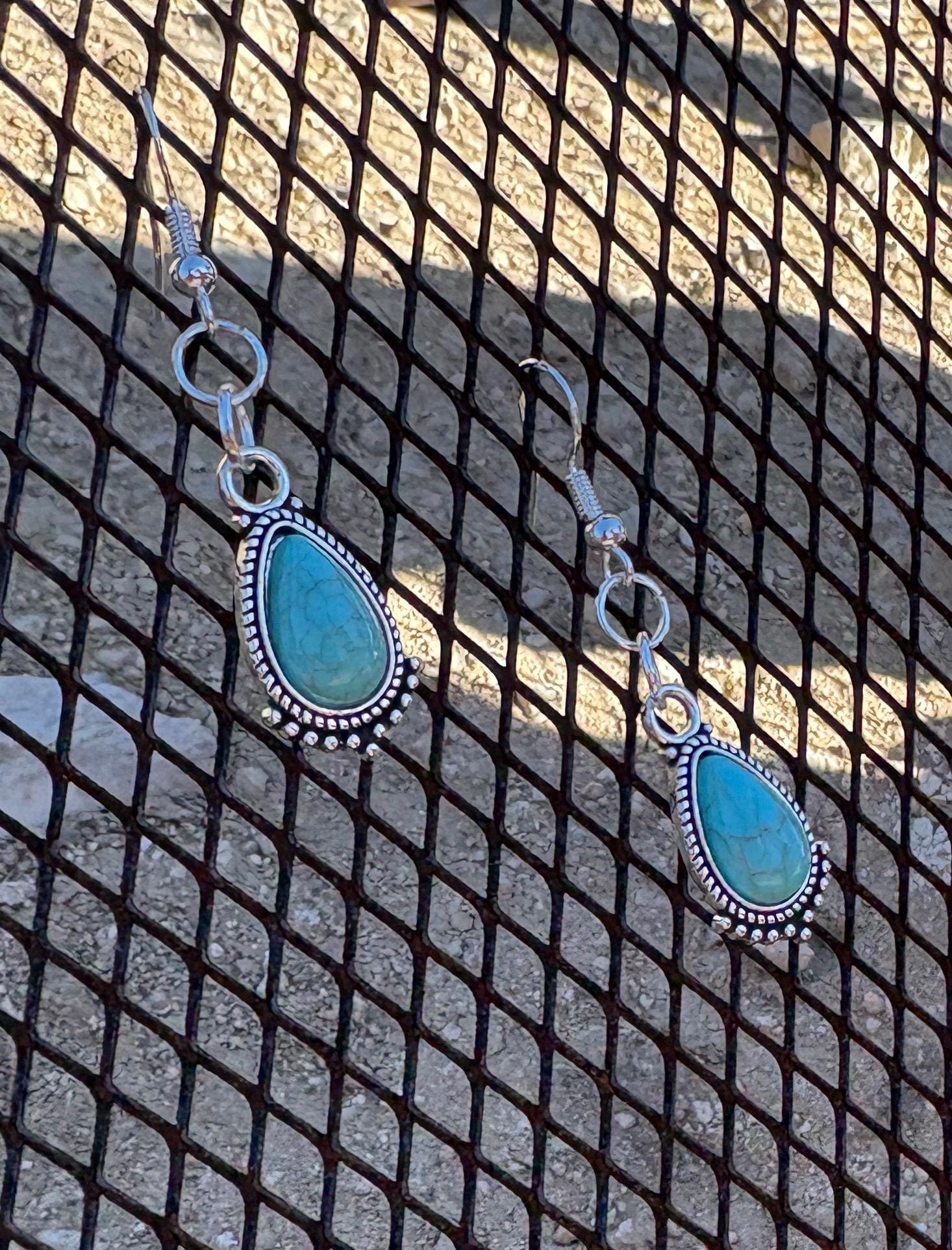 Turquoise Dangle Earrings | Blue & Silver Teal Teardrop Earrings Consecrated Jewelry Co.