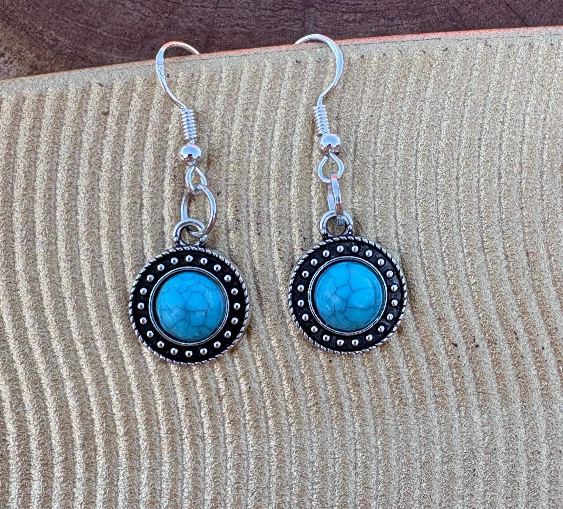 Silver Turquoise Dangle Earrings | Beaded Boho Western Earrings Consecrated Jewelry Co.