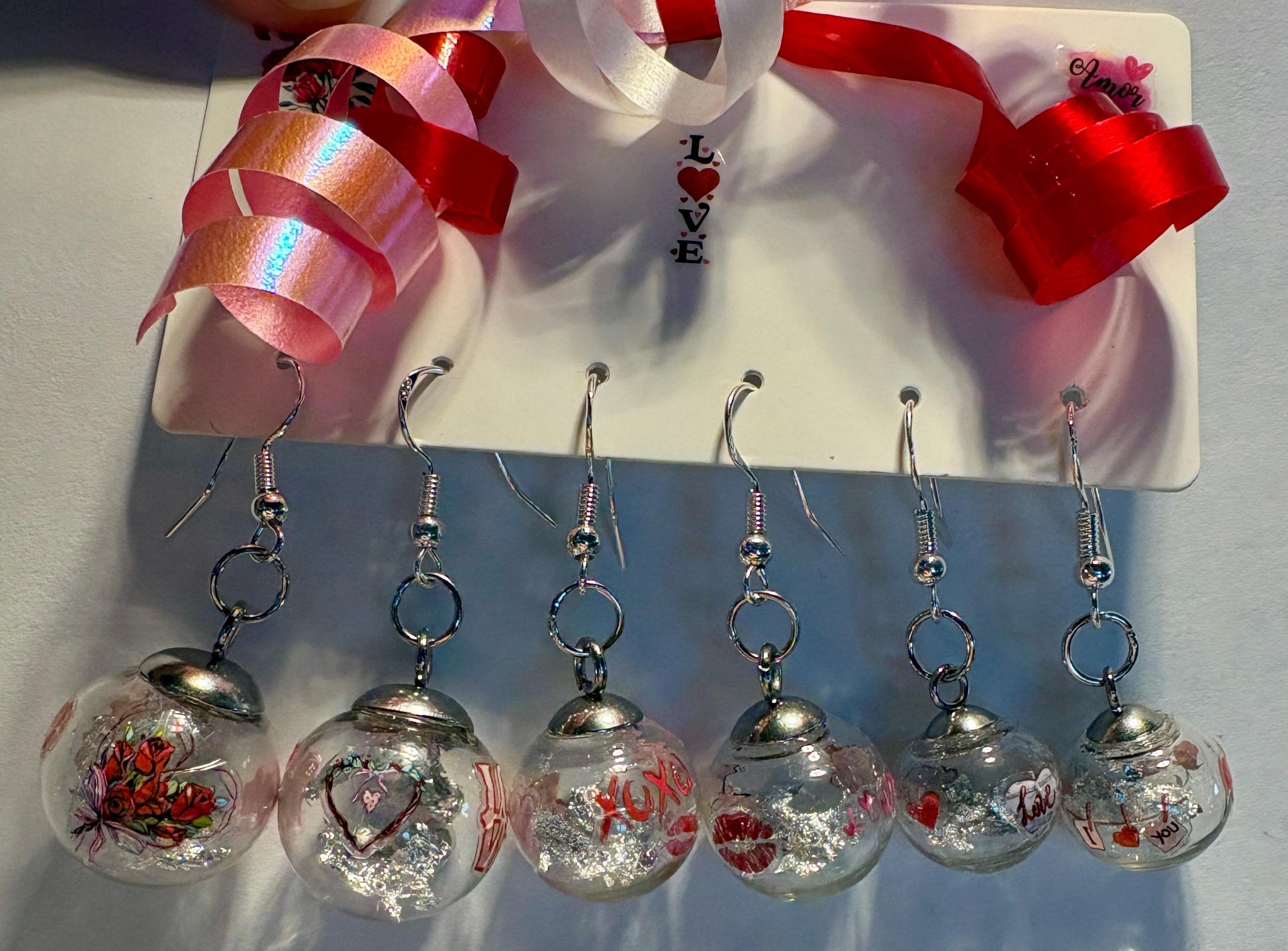 Valentine's Globe Ornament Earrings | Set of 3 | Heart Lips Flowers Earrings Consecrated Jewelry Co.