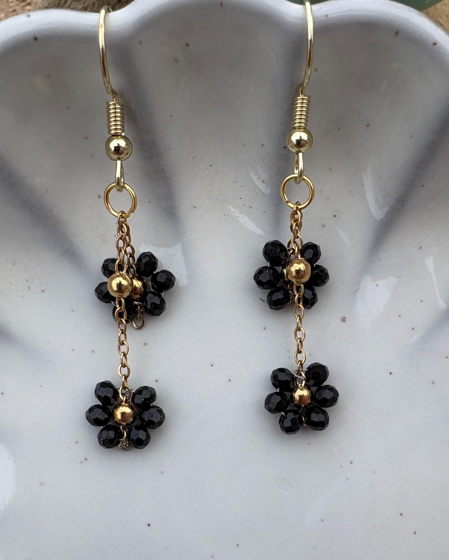 Gold & Black Floral Earrings | Blue Flower Dangle Chain Set of 2 Earrings Consecrated Jewelry Co.