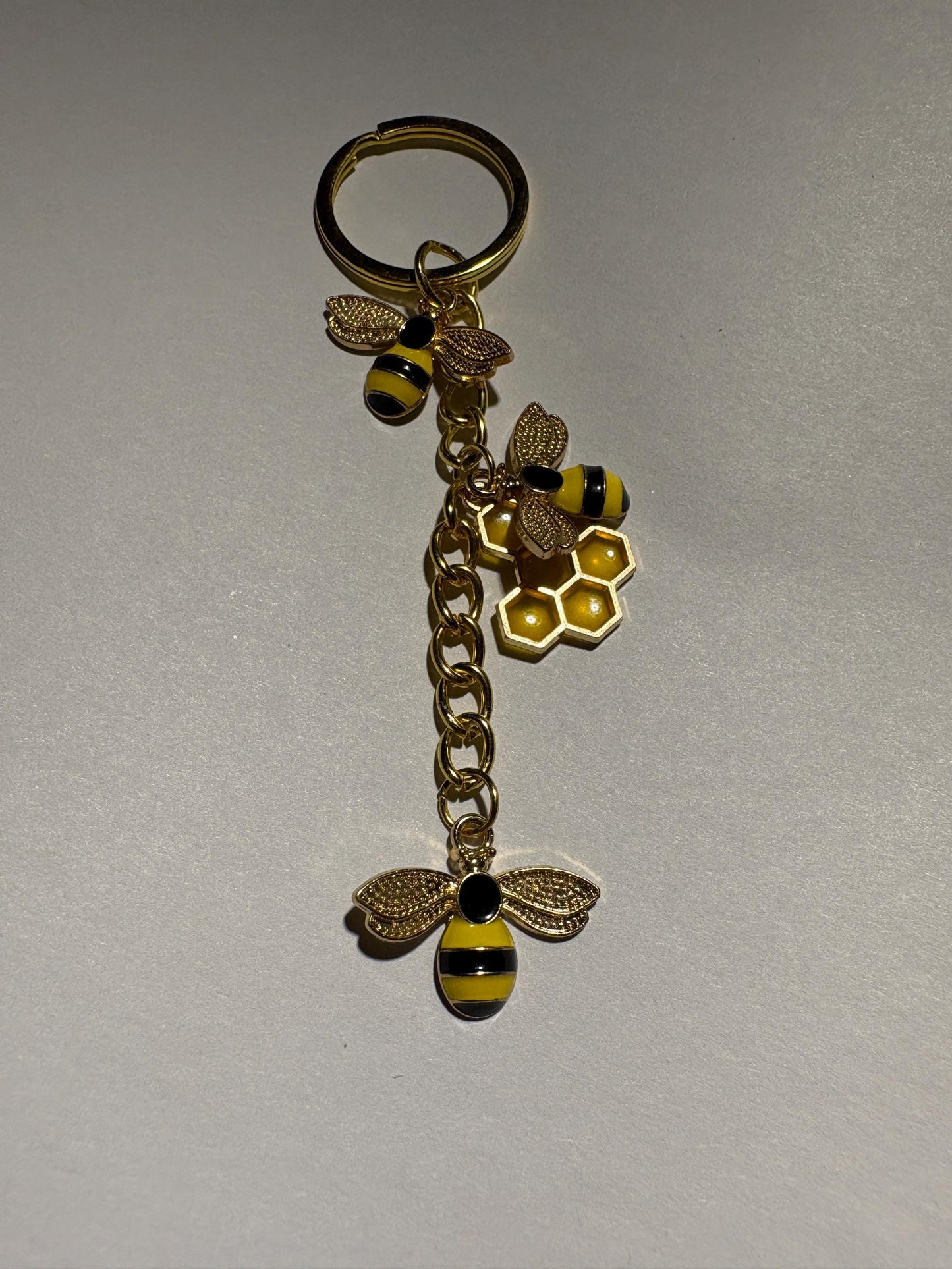 Gold & Black Bee Keychain | Yellow Honeycomb Bag Charm Keychains Consecrated Jewelry Co.