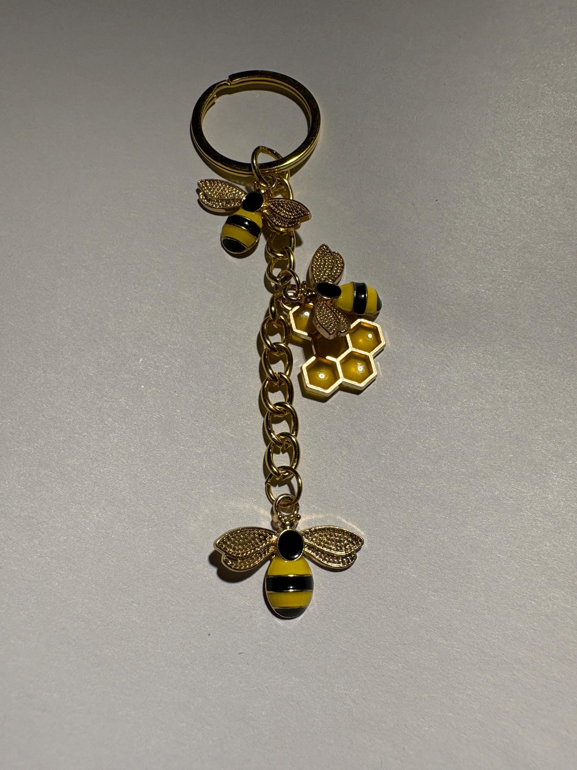 Gold & Black Bee Keychain | Yellow Honeycomb Bag Charm Keychains Consecrated Jewelry Co.