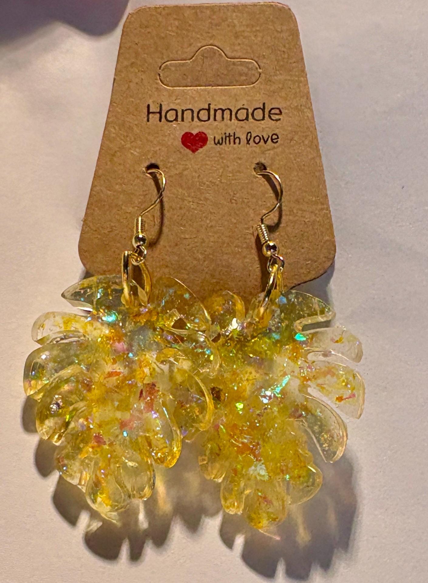 Monstera Leaf Dangle Earrings | Purple Clear Resin Gold Flakes Earrings Consecrated Jewelry Co.