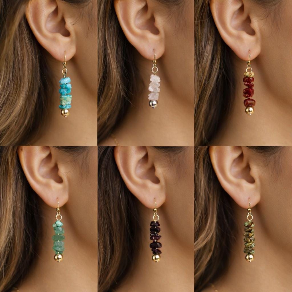Boho Gemstone Dangle Earrings | Natural Stone Chip Beads Earrings Consecrated Jewelry Co.