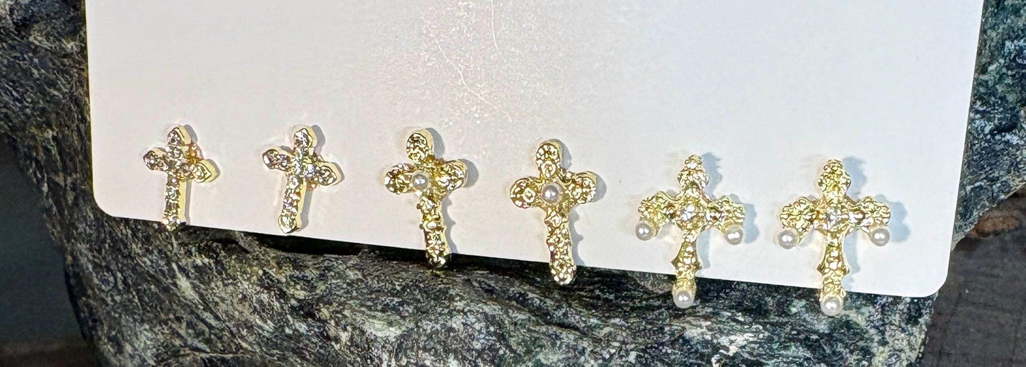 Tiny Cross Stud Earrings | Set of 3 | Crystal Gemstone Earrings Consecrated Jewelry Co.