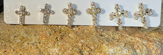 Tiny Cross Stud Earrings | Set of 3 | Crystal Gemstone Earrings Consecrated Jewelry Co.