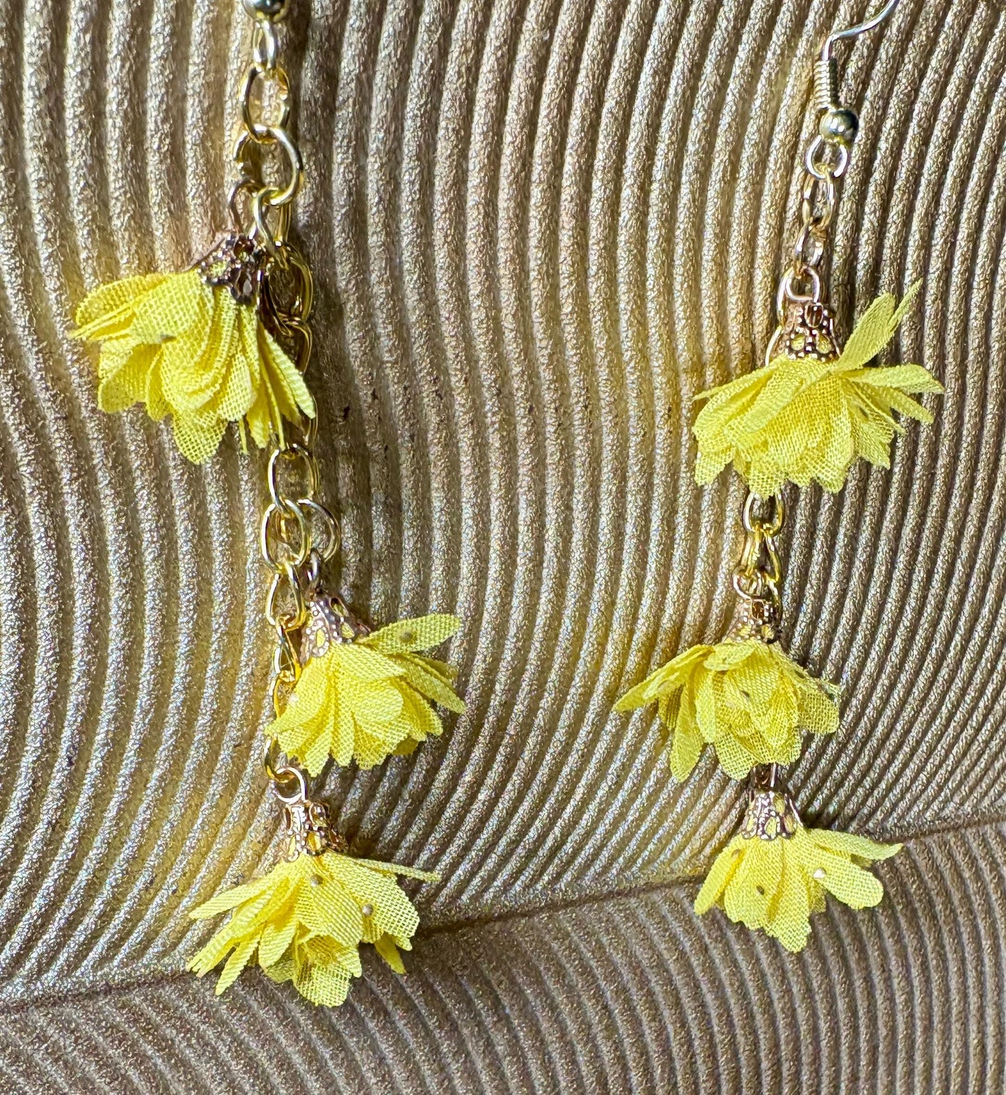 Gold Dangle Earrings | Yellow Floral 3-Tiered Flower Botanical Earrings Consecrated Jewelry Co.