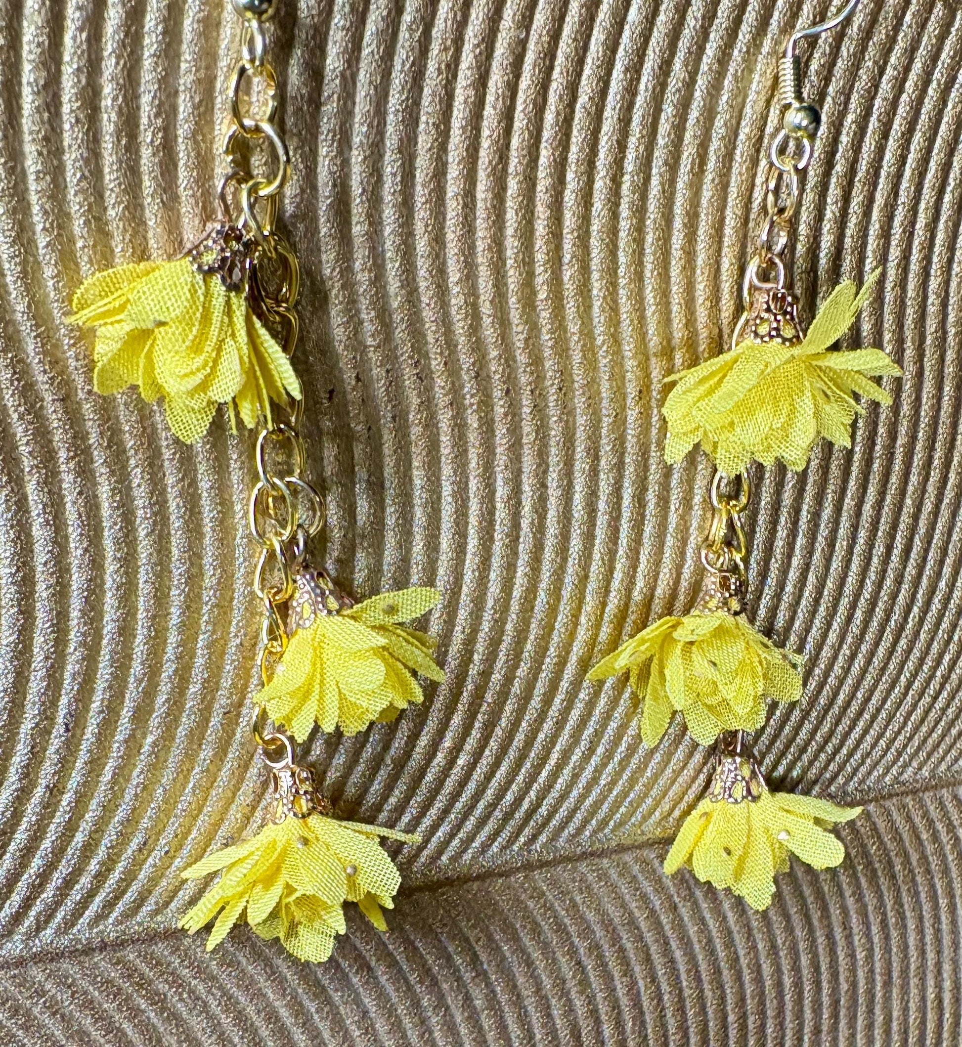 Gold Dangle Earrings | Yellow Floral 3-Tiered Flower Botanical Earrings Consecrated Jewelry Co.