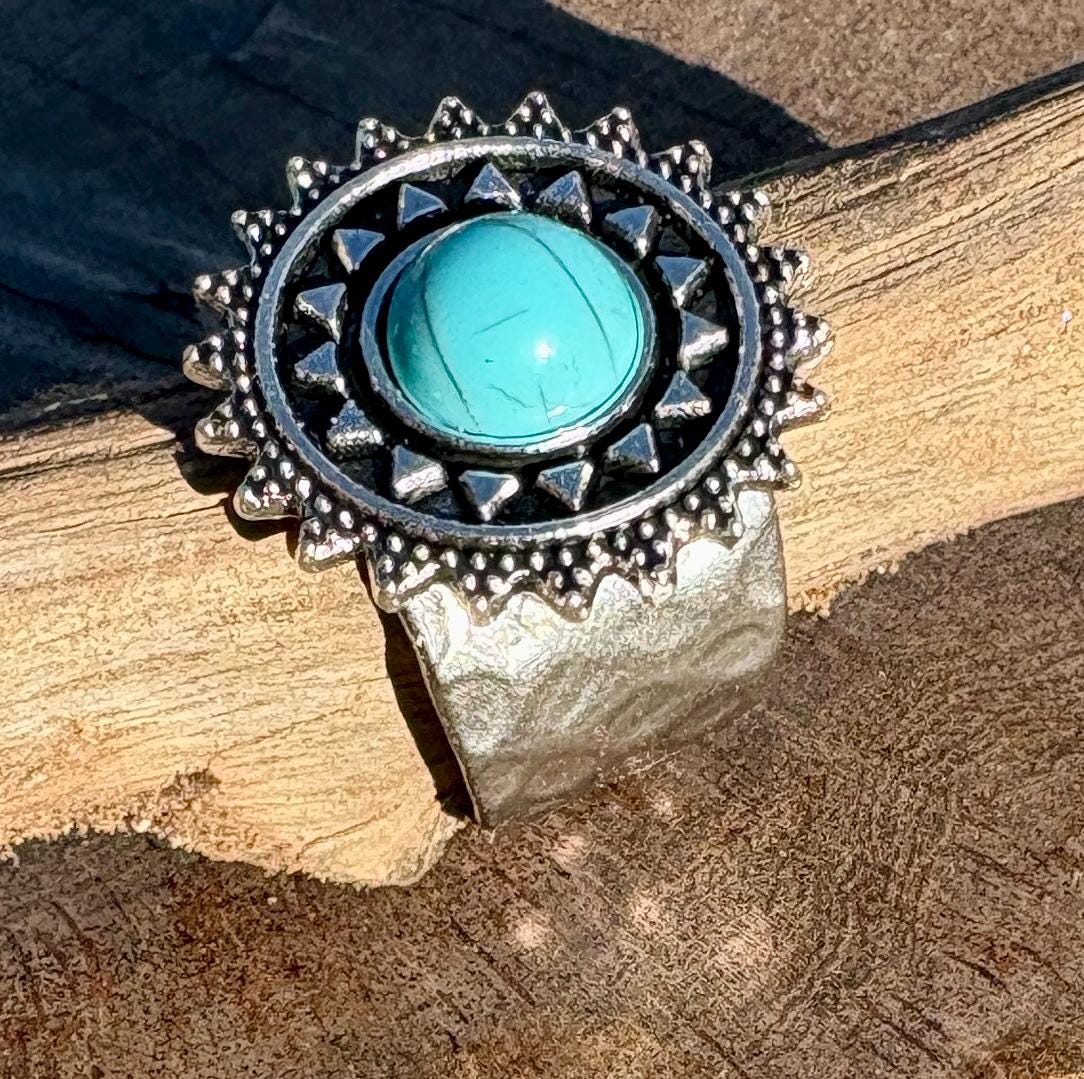 Turquoise Boho Ring | Blue & Silver Sun Western Jewelry Rings Consecrated Jewelry Co.