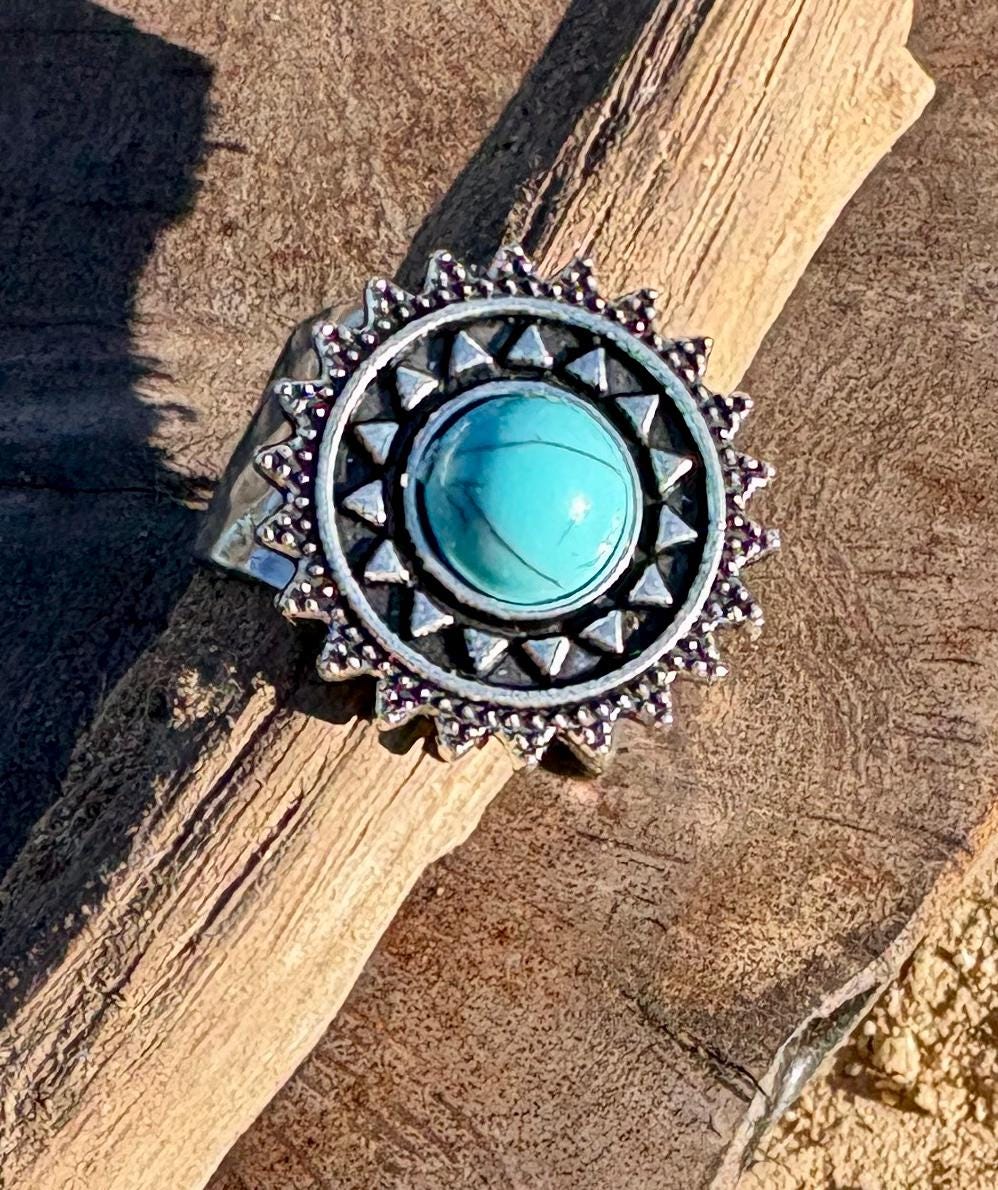 Turquoise Boho Ring | Blue & Silver Sun Western Jewelry Rings Consecrated Jewelry Co.