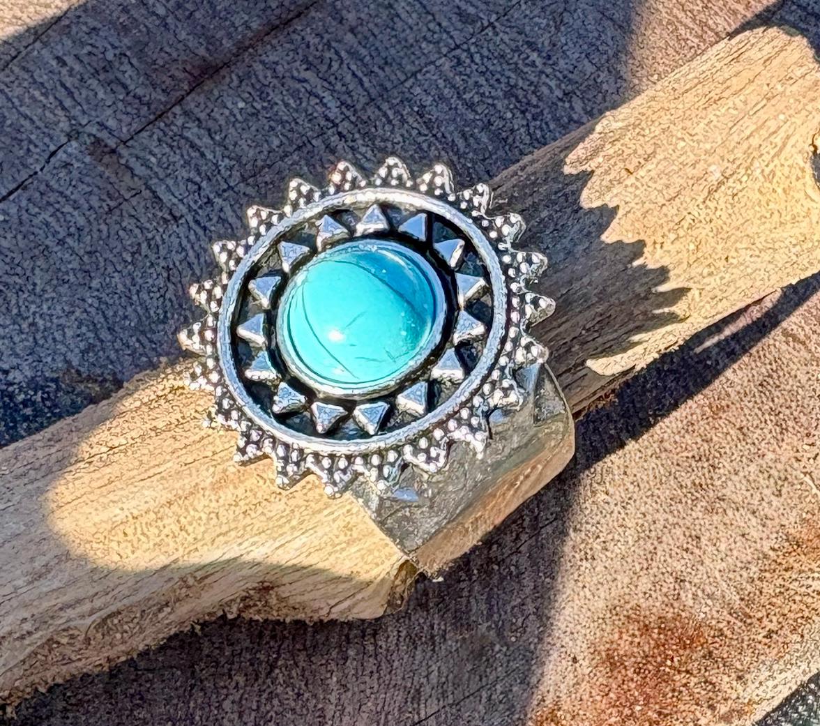 Turquoise Boho Ring | Blue & Silver Sun Western Jewelry Rings Consecrated Jewelry Co.