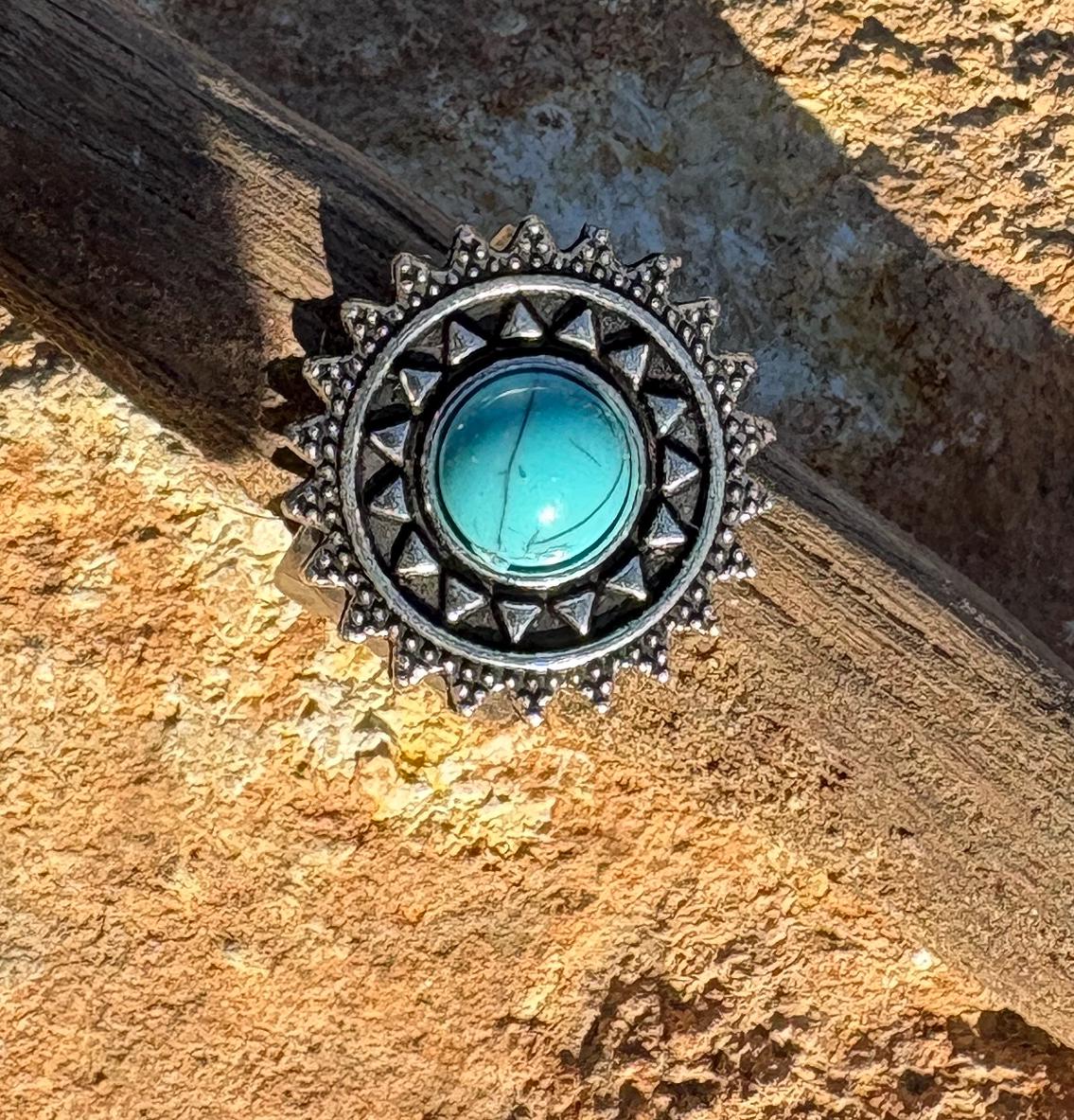 Turquoise Boho Ring | Blue & Silver Sun Western Jewelry Rings Consecrated Jewelry Co.
