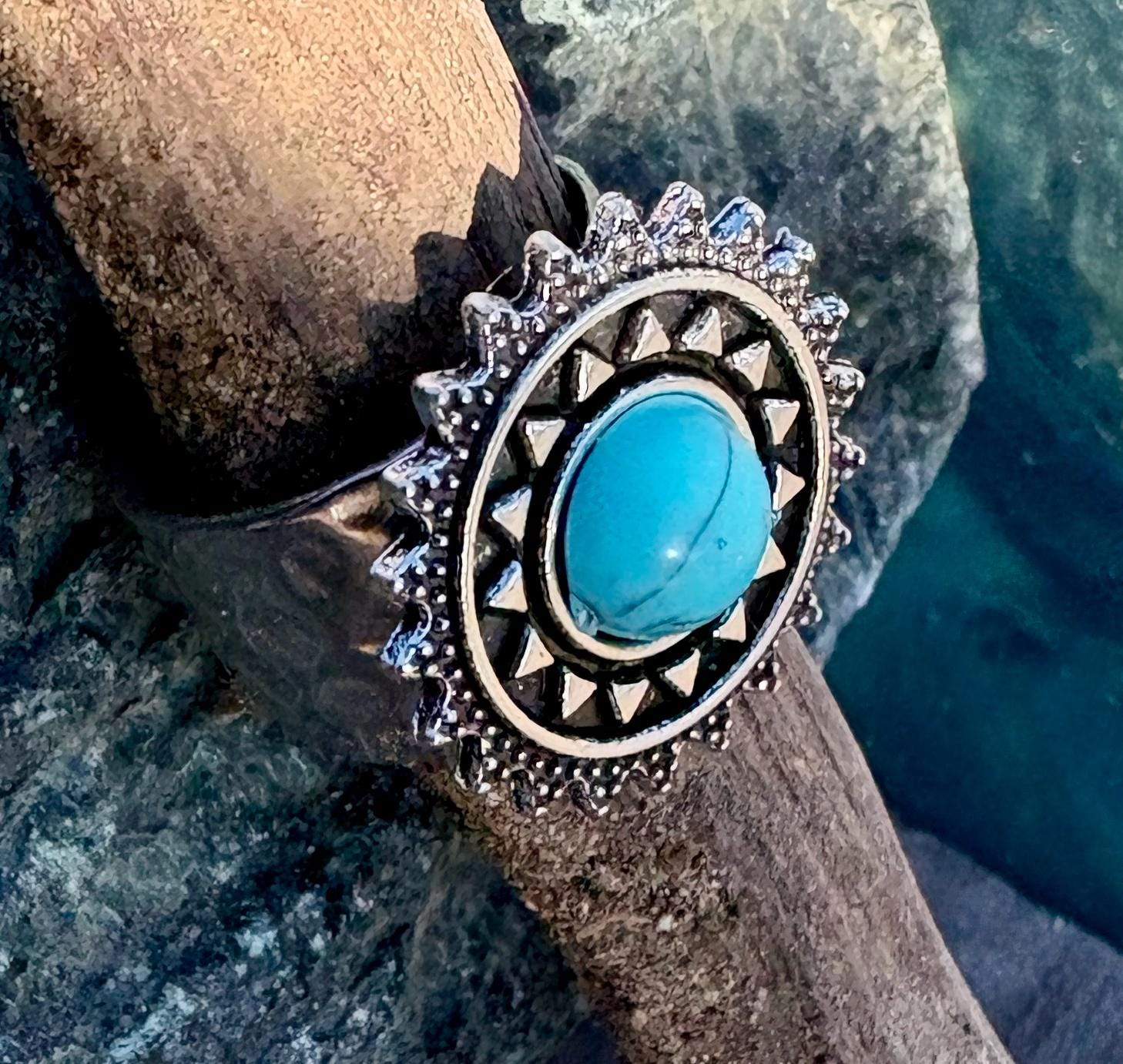 Turquoise Boho Ring | Blue & Silver Sun Western Jewelry Rings Consecrated Jewelry Co.