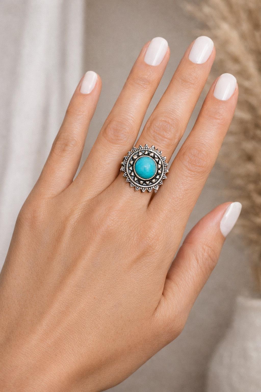 Turquoise Boho Ring | Blue & Silver Sun Western Jewelry Rings Consecrated Jewelry Co.