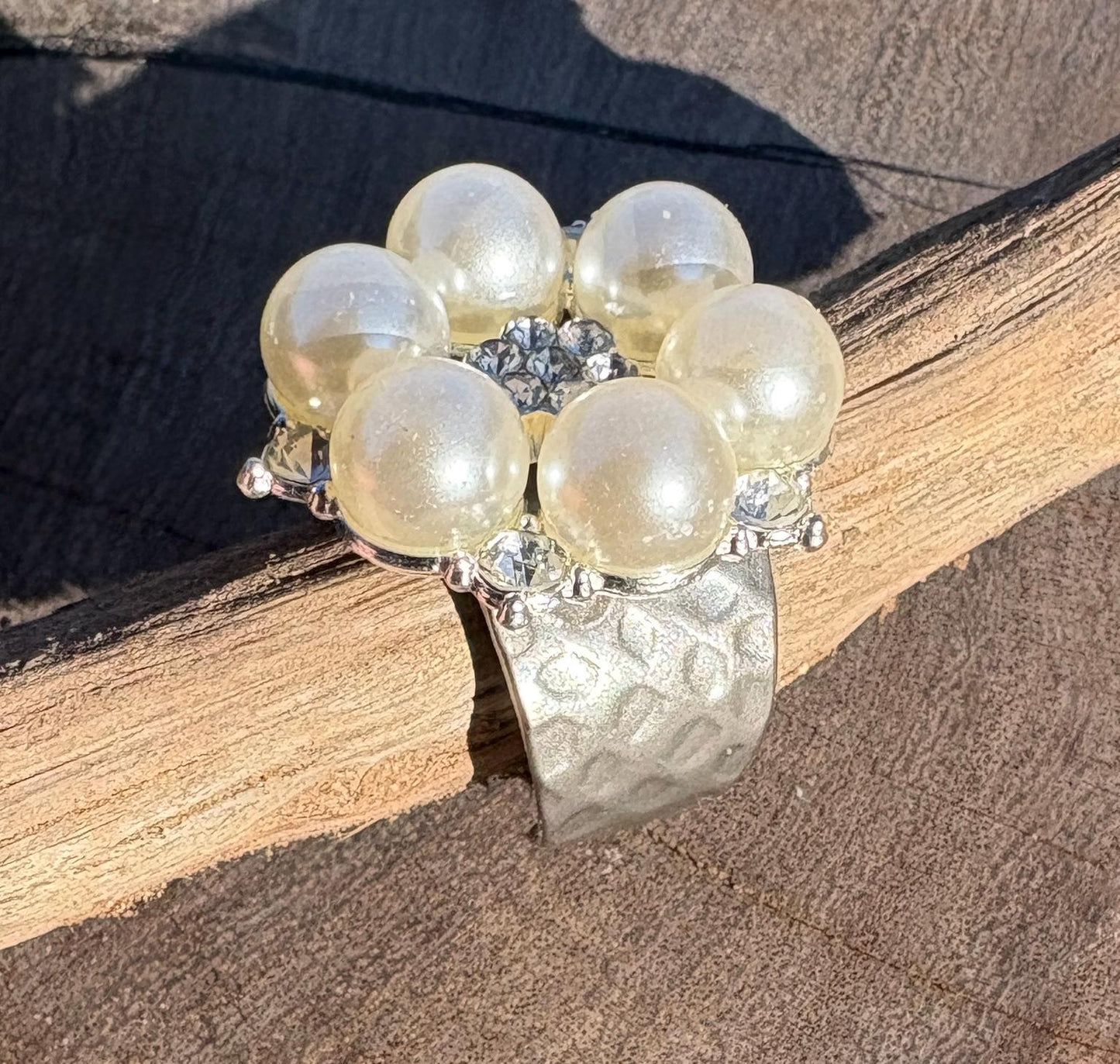 Pearl Flower Ring | White Crystal Gemstone Bridal Jewelry Rings Consecrated Jewelry Co.