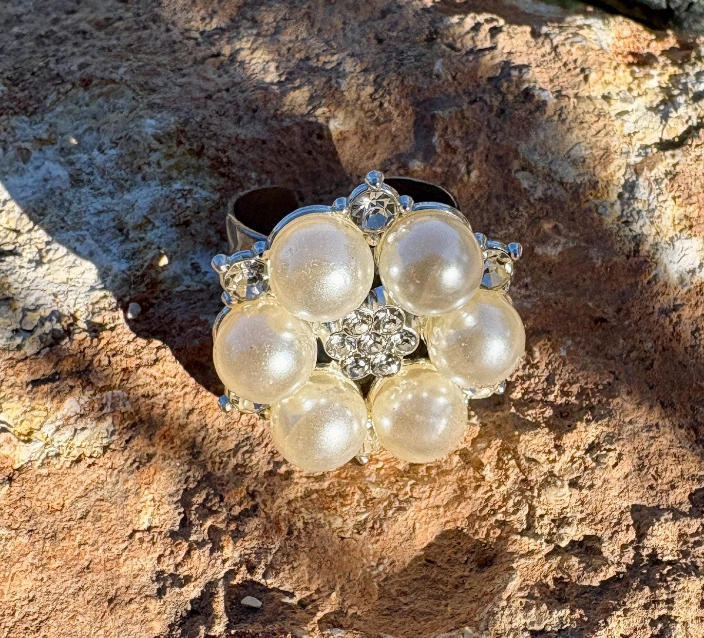 Pearl Flower Ring | White Crystal Gemstone Bridal Jewelry Rings Consecrated Jewelry Co.